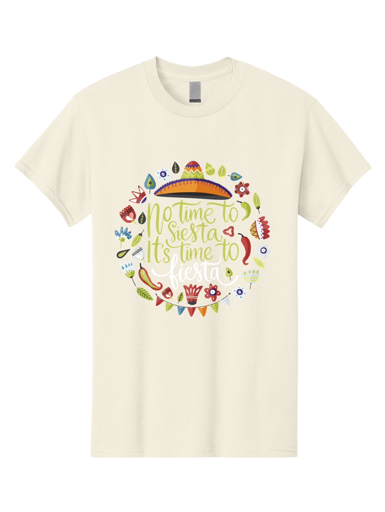 No-Time-To-Siesta-It-S-Time-To-Fiesta Men'S Graphic Tee, 100% Cotton, Comfortable Casual Summer Wear, Machine Washable, Fiesta Theme, Mexican Culture, Vibrant Colors, Party Decorations, Festive Atmosphere, Taco, Chili Pepper, Flowers, -  Aaa288