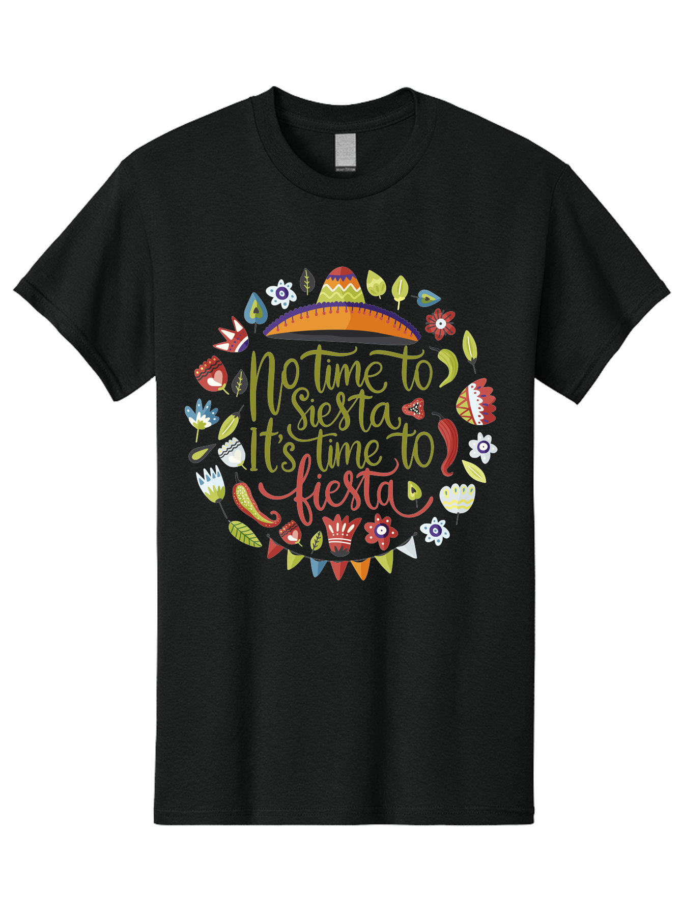 No-Time-To-Siesta Men'S Graphic Tee, 100% Cotton, Comfortable Casual Summer Wear, Machine Washable, Taco Graphic, Fiesta Decorations, Mexican Culture, Festive Atmosphere, Vibrant Colors, Party Time, Celebration, Chili Peppers, Sombrero, -  Aaa289