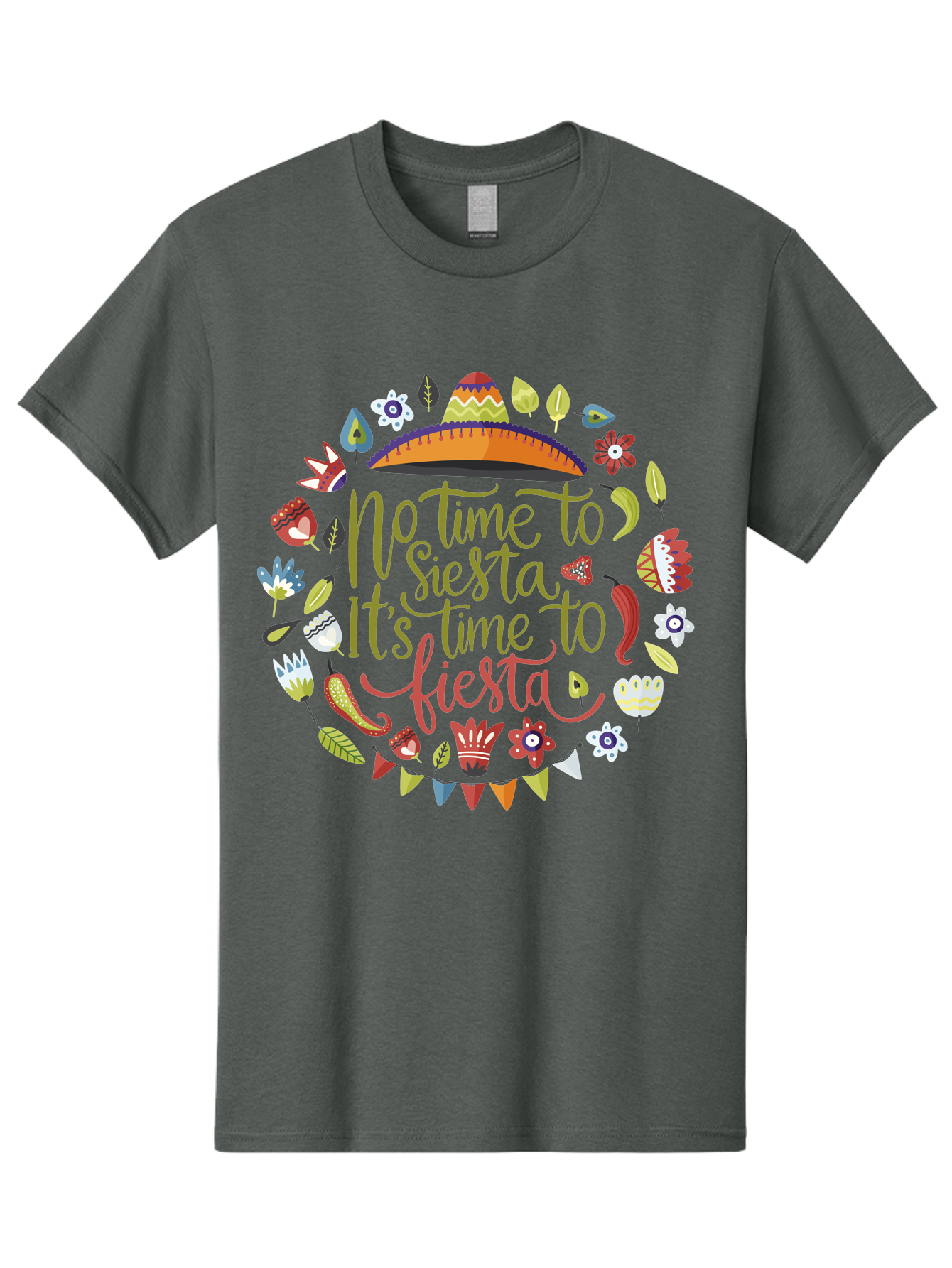 No-Time-To-Siesta Men'S Graphic Tee, 100% Cotton, Comfortable Casual Summer Wear, Machine Washable, Taco Graphic, Fiesta Decorations, Mexican Culture, Festive Atmosphere, Vibrant Colors, Party Time, Celebration, Chili Peppers, Sombrero, -  Aaa289