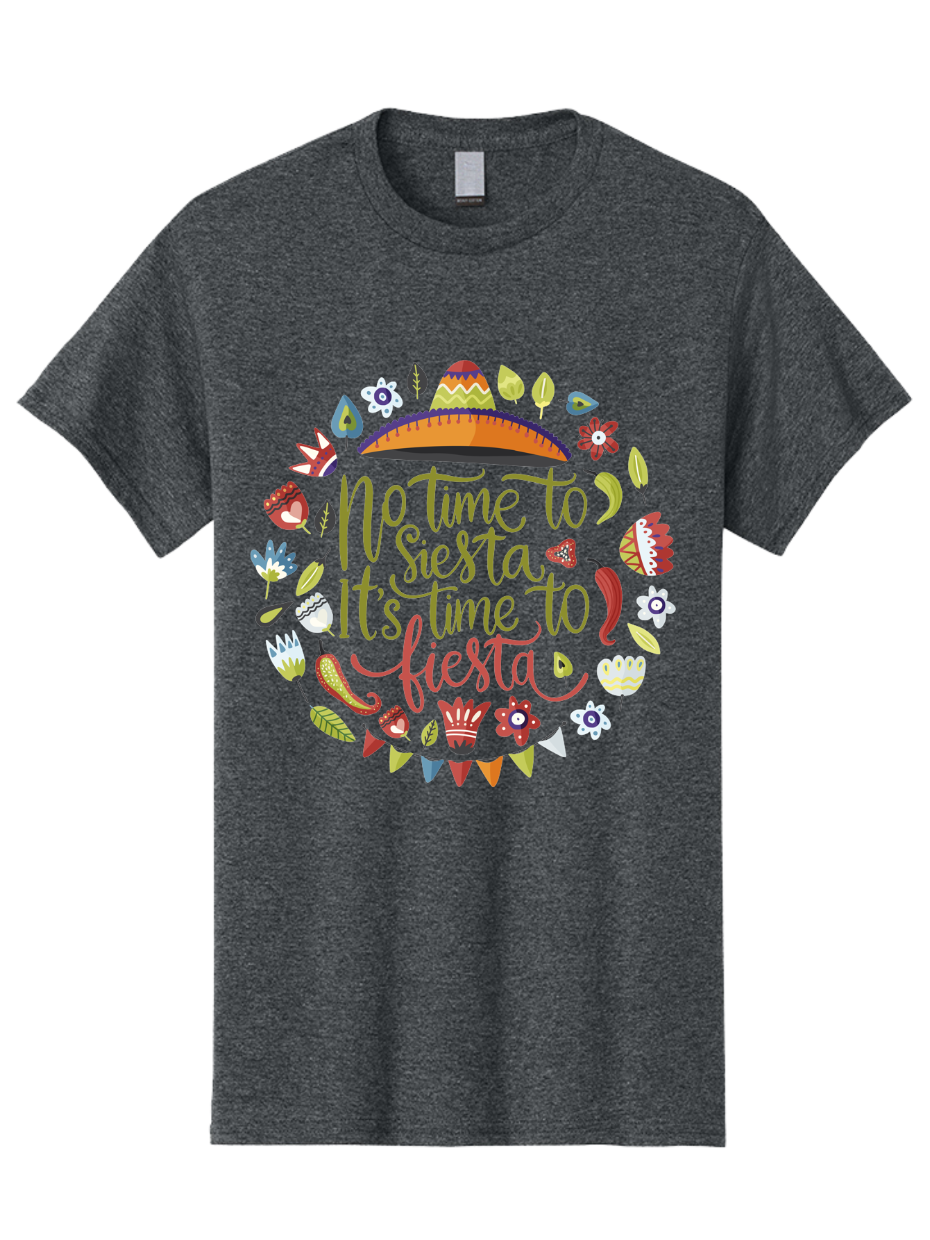 No-Time-To-Siesta Men'S Graphic Tee, 100% Cotton, Comfortable Casual Summer Wear, Machine Washable, Taco Graphic, Fiesta Decorations, Mexican Culture, Festive Atmosphere, Vibrant Colors, Party Time, Celebration, Chili Peppers, Sombrero, -  Aaa289