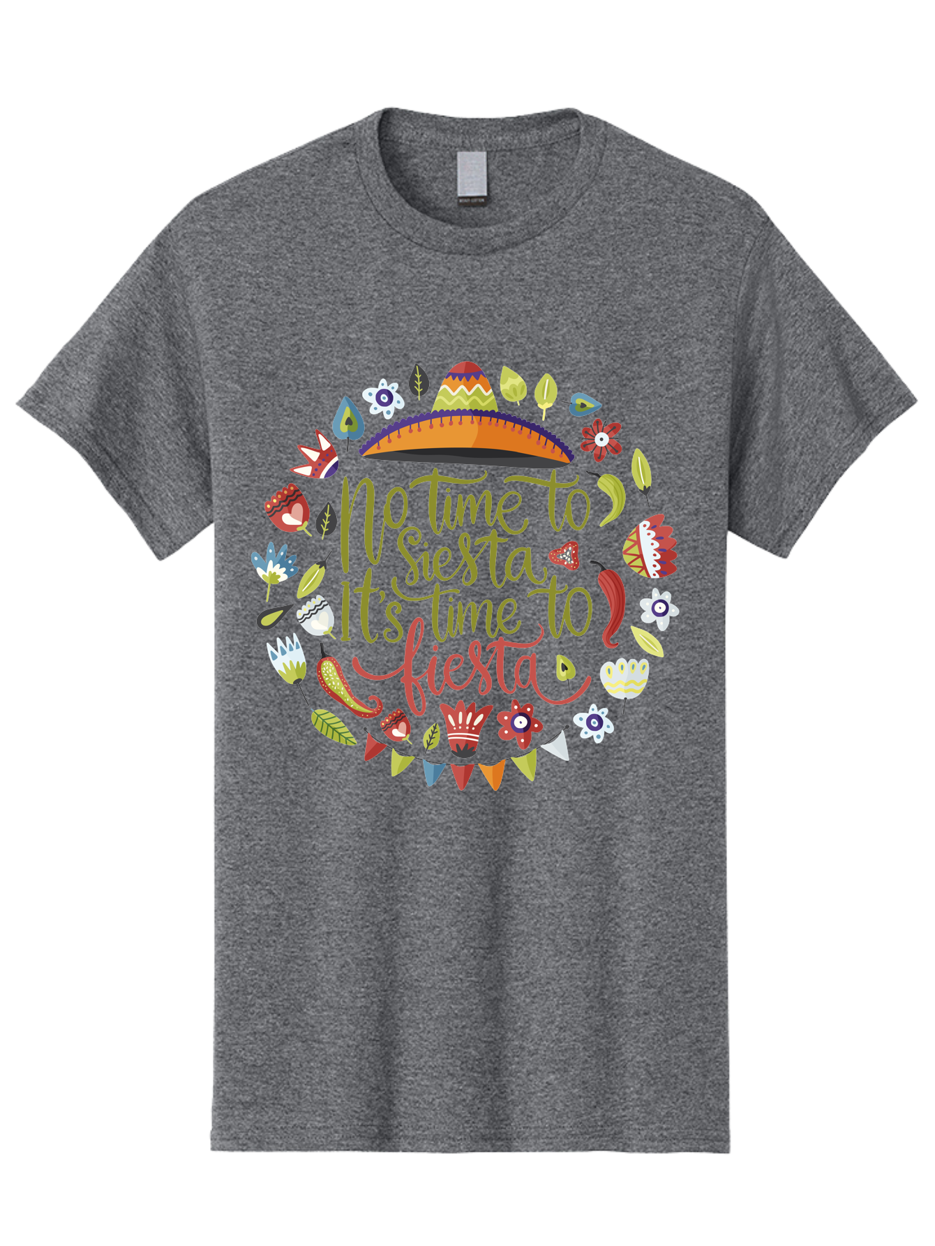 No-Time-To-Siesta Men'S Graphic Tee, 100% Cotton, Comfortable Casual Summer Wear, Machine Washable, Taco Graphic, Fiesta Decorations, Mexican Culture, Festive Atmosphere, Vibrant Colors, Party Time, Celebration, Chili Peppers, Sombrero, -  Aaa289