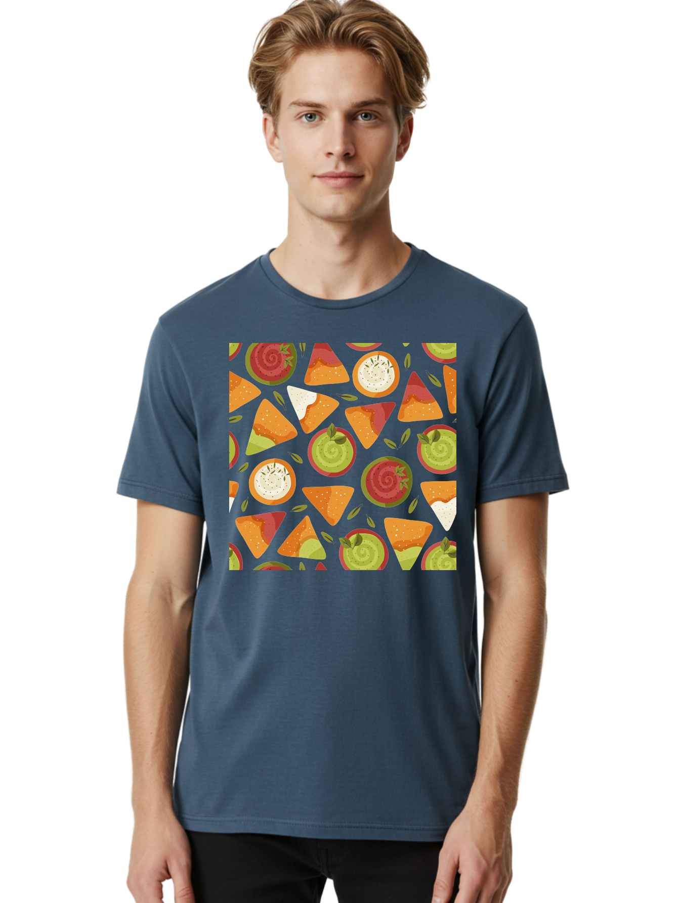 Pizza-Slices-Pattern Men'S Graphic Tee, 100% Cotton, Comfortable Casual Summer Wear, Machine Washable, Pizza Slices, Various Toppings, Pepperoni, Vegetables, Cheese, Food Pattern, Seamless Design, Cartoon Style -  Aaa290