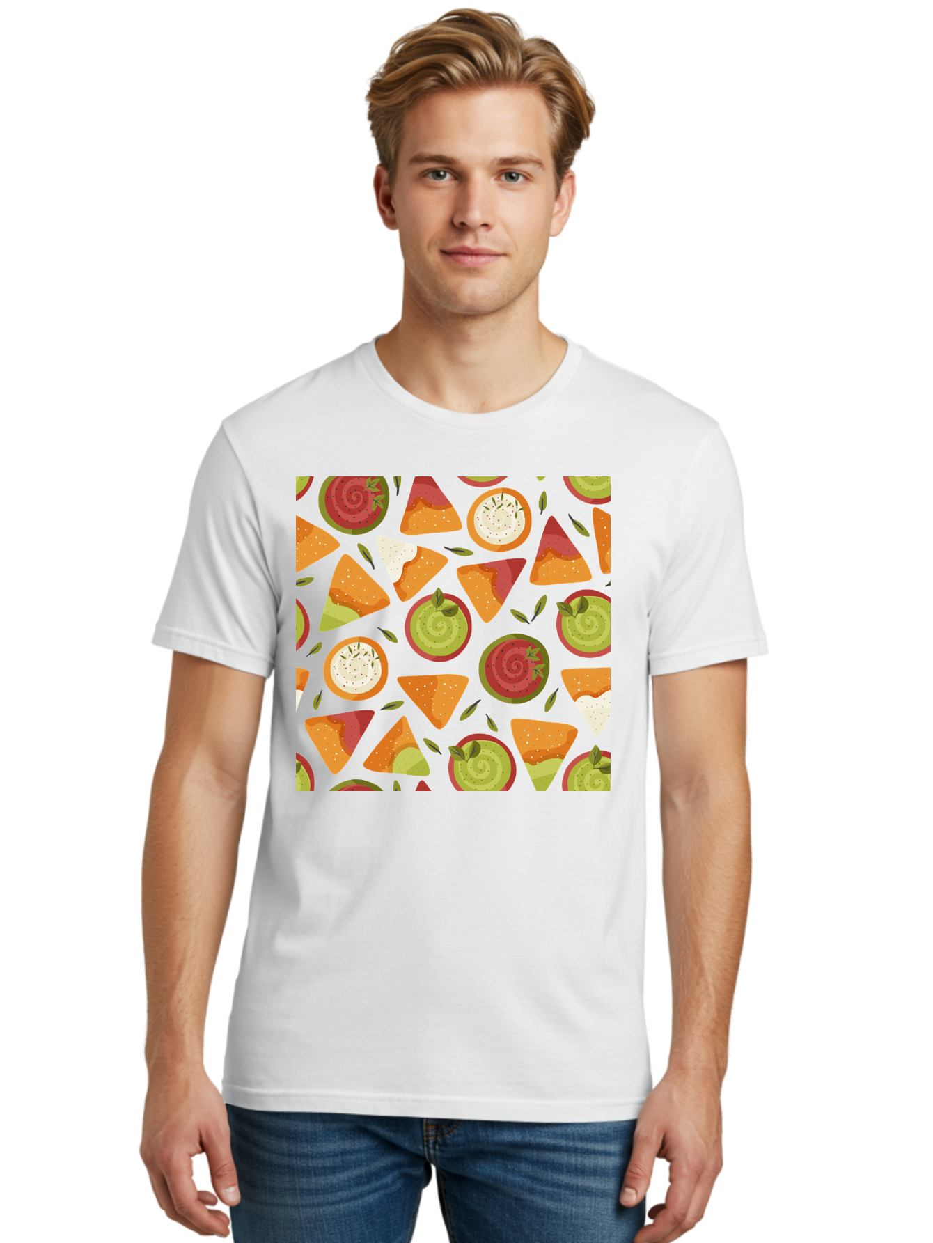 Pizza-Slices-Pattern Men'S Graphic Tee, 100% Cotton, Comfortable Casual Summer Wear, Machine Washable, Pizza Slices, Various Toppings, Pepperoni, Vegetables, Cheese, Food Pattern, Seamless Design, Cartoon Style -  Aaa290