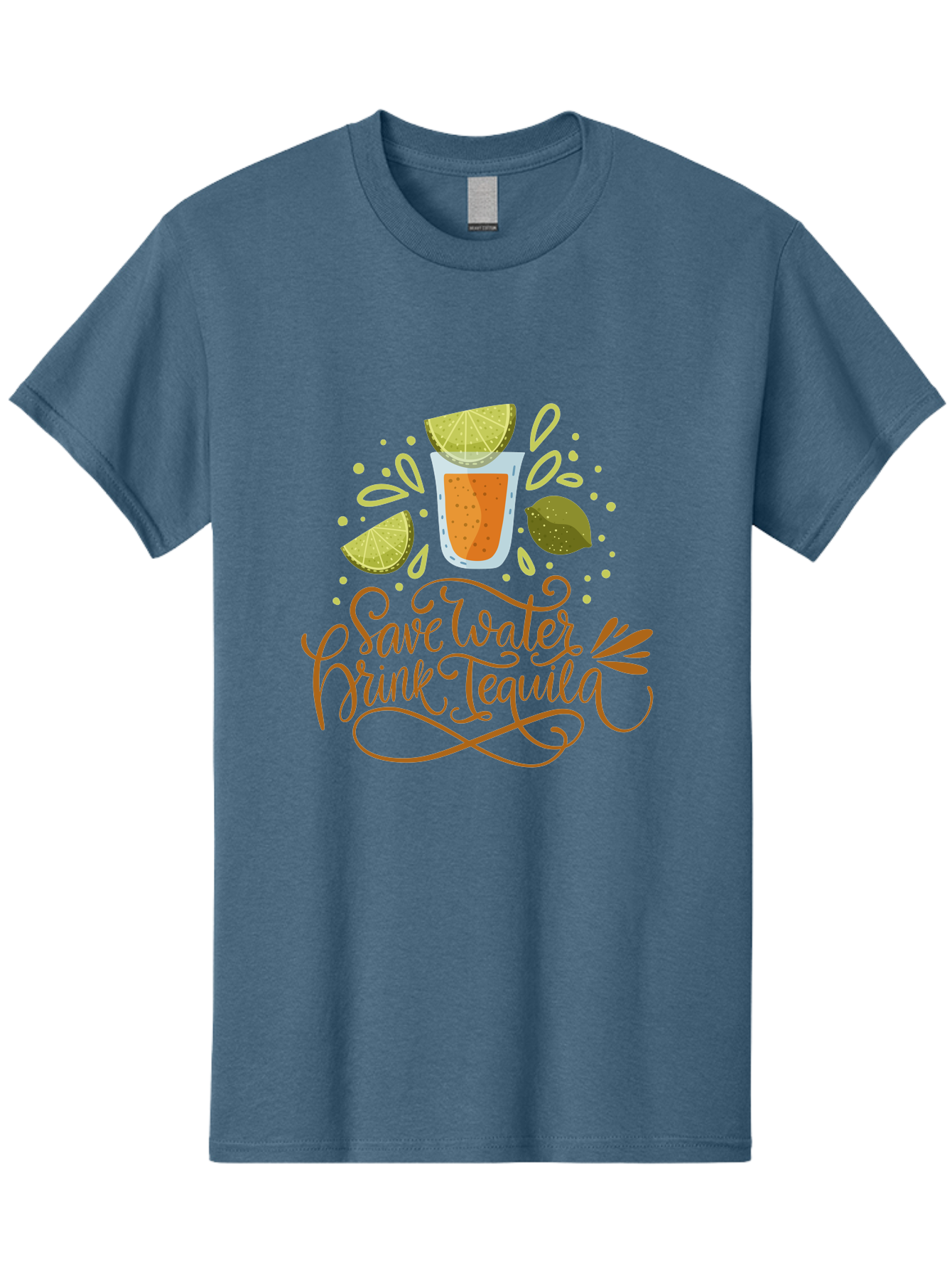 Save-Water-Drink-Tequila-1 Men'S Graphic Tee, 100% Cotton, Comfortable Casual Summer Wear, Machine Washable, Tequila Cocktail, Lime Wedges, Agave Plant, Party Theme, Happy Hour, Cocktail Hour, Tequila Lovers, Fun Typography, Festive Design, -  Aaa291