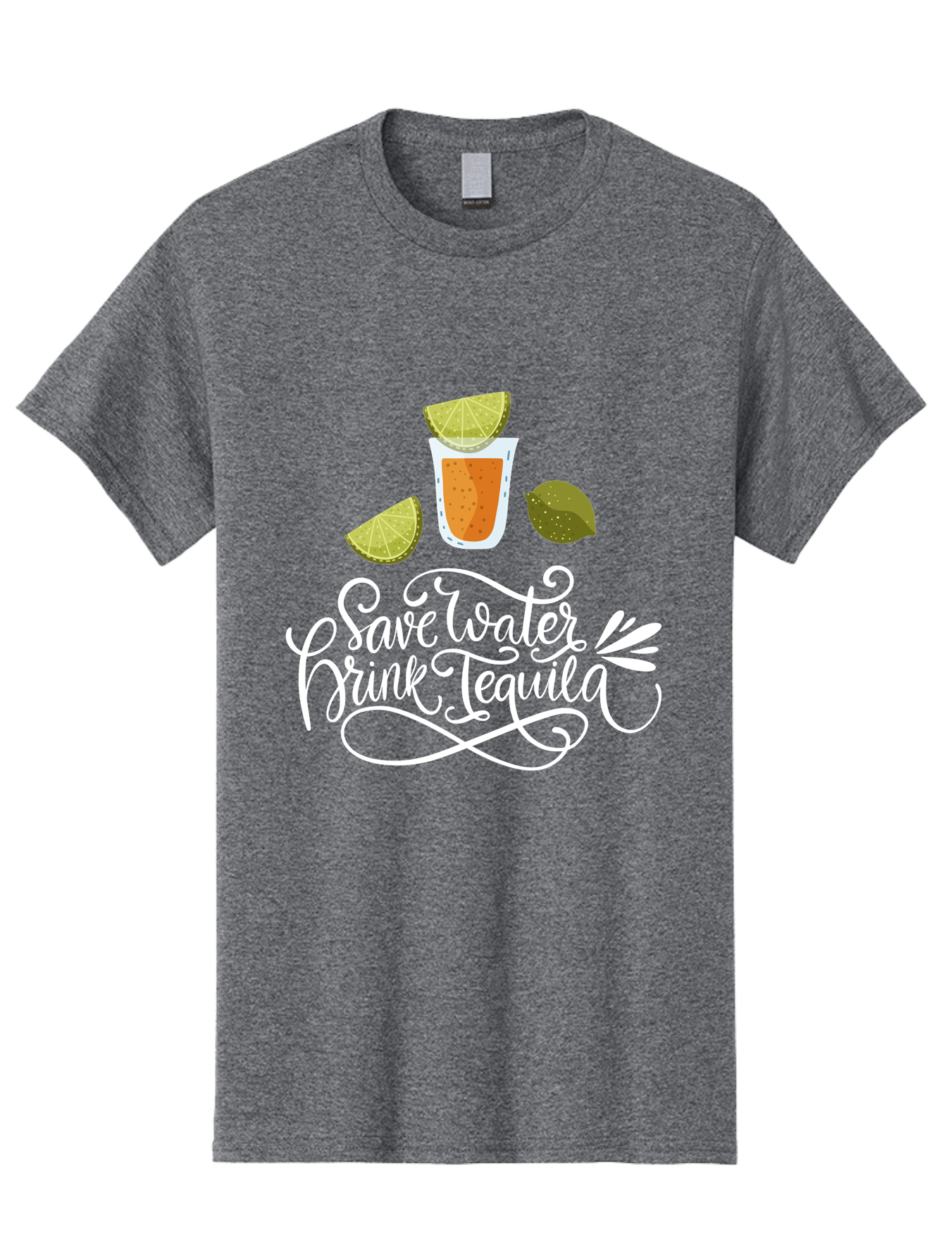 Save-Water-Drink-Tequila-2 Men'S Graphic Tee, 100% Cotton, Comfortable Casual Summer Wear, Machine Washable, Tequila Shot, Lime Wedges, Agave Leaf, Save Water Drink Tequila Text, Cocktail, Party, Drinking Culture, Humorous, Mexican Drink -  Aaa292