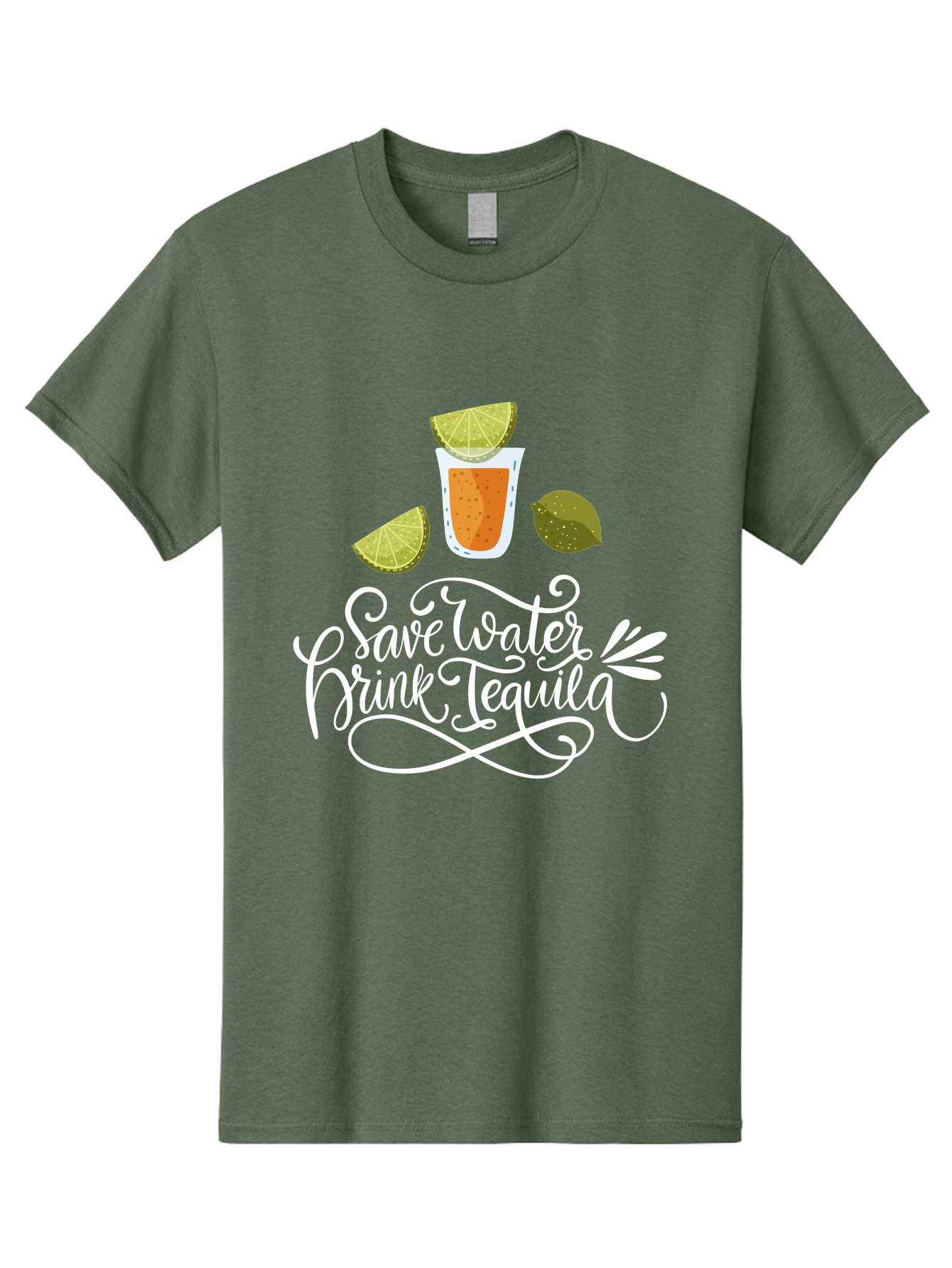 Save-Water-Drink-Tequila-2 Men'S Graphic Tee, 100% Cotton, Comfortable Casual Summer Wear, Machine Washable, Tequila Shot, Lime Wedges, Agave Leaf, Save Water Drink Tequila Text, Cocktail, Party, Drinking Culture, Humorous, Mexican Drink -  Aaa292