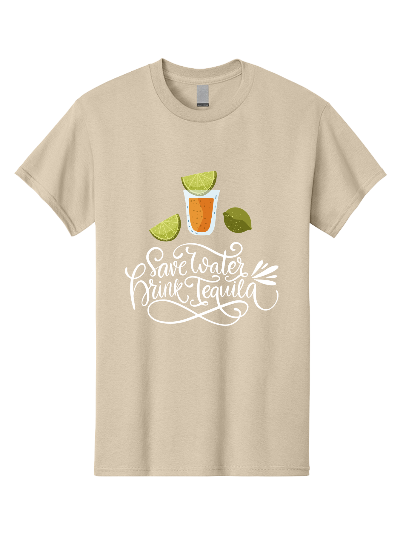 Save-Water-Drink-Tequila-2 Men'S Graphic Tee, 100% Cotton, Comfortable Casual Summer Wear, Machine Washable, Tequila Shot, Lime Wedges, Agave Leaf, Save Water Drink Tequila Text, Cocktail, Party, Drinking Culture, Humorous, Mexican Drink -  Aaa292