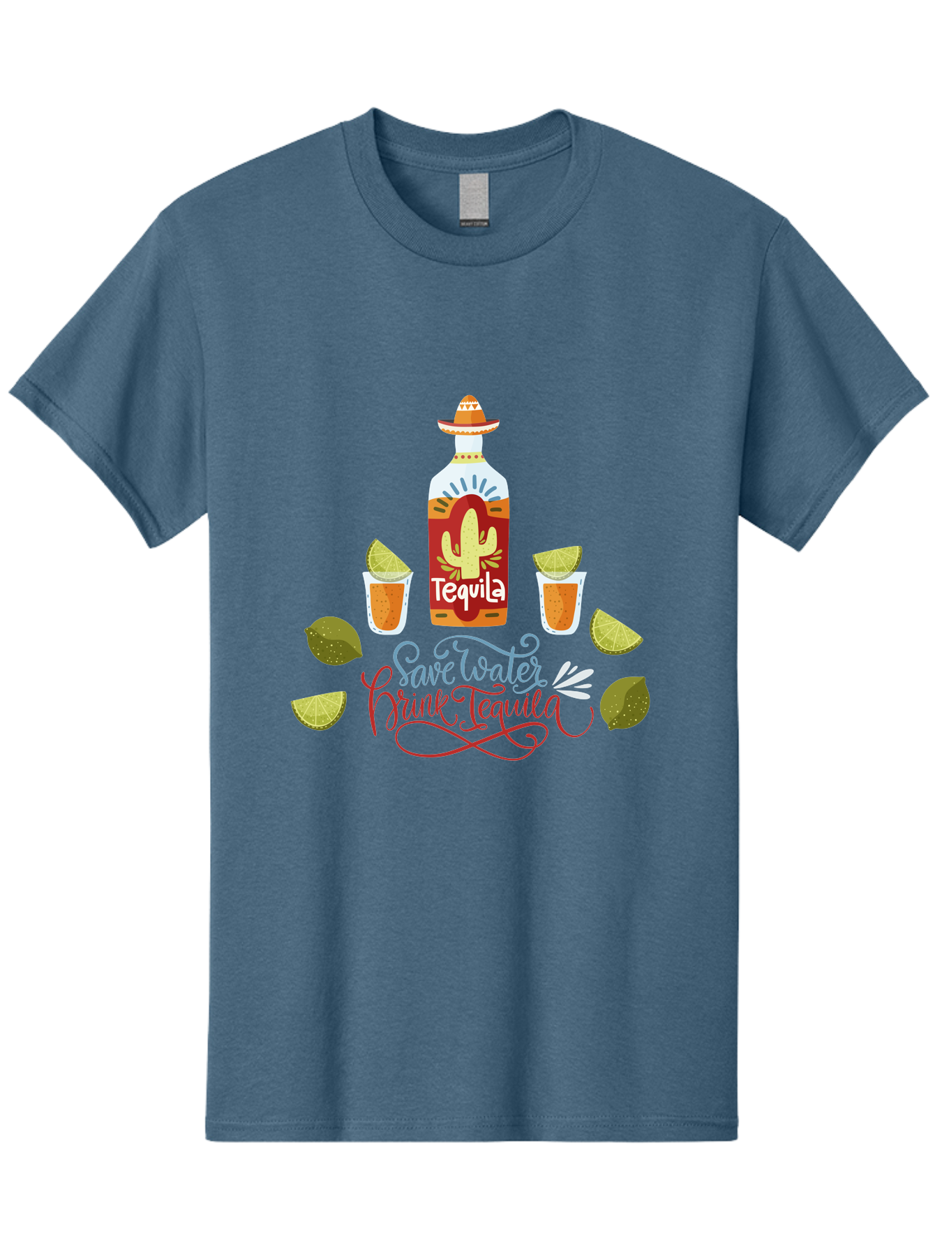 Smile-Later-Drink-Tequila Men'S Graphic Tee, 100% Cotton, Comfortable Casual Summer Wear, Machine Washable, Tequila Shots, Lime Wedges, Tequila Bottle, Cactus Design, Fiesta Theme, Margarita Glasses, Mexican Spirit, Drink Tequila -  Aaa296