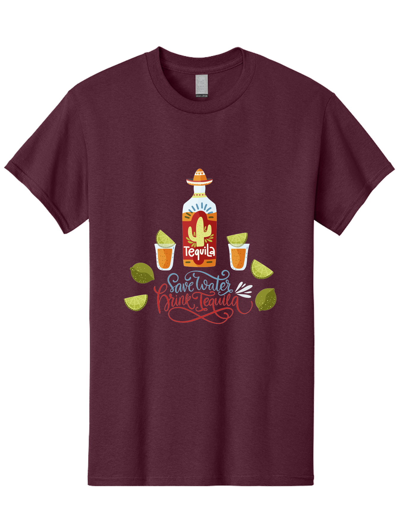 Smile-Later-Drink-Tequila Men'S Graphic Tee, 100% Cotton, Comfortable Casual Summer Wear, Machine Washable, Tequila Shots, Lime Wedges, Tequila Bottle, Cactus Design, Fiesta Theme, Margarita Glasses, Mexican Spirit, Drink Tequila -  Aaa296