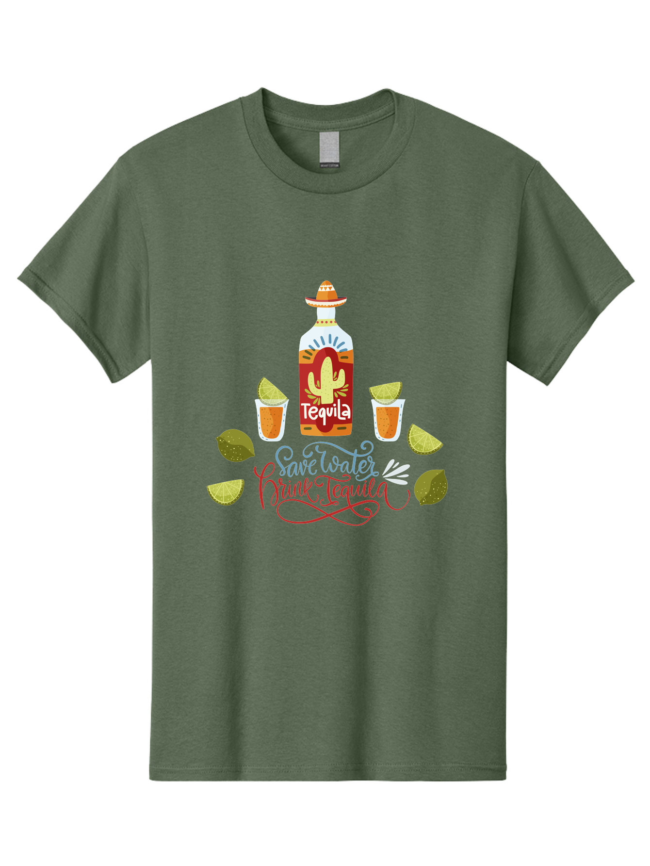 Smile-Later-Drink-Tequila Men'S Graphic Tee, 100% Cotton, Comfortable Casual Summer Wear, Machine Washable, Tequila Shots, Lime Wedges, Tequila Bottle, Cactus Design, Fiesta Theme, Margarita Glasses, Mexican Spirit, Drink Tequila -  Aaa296