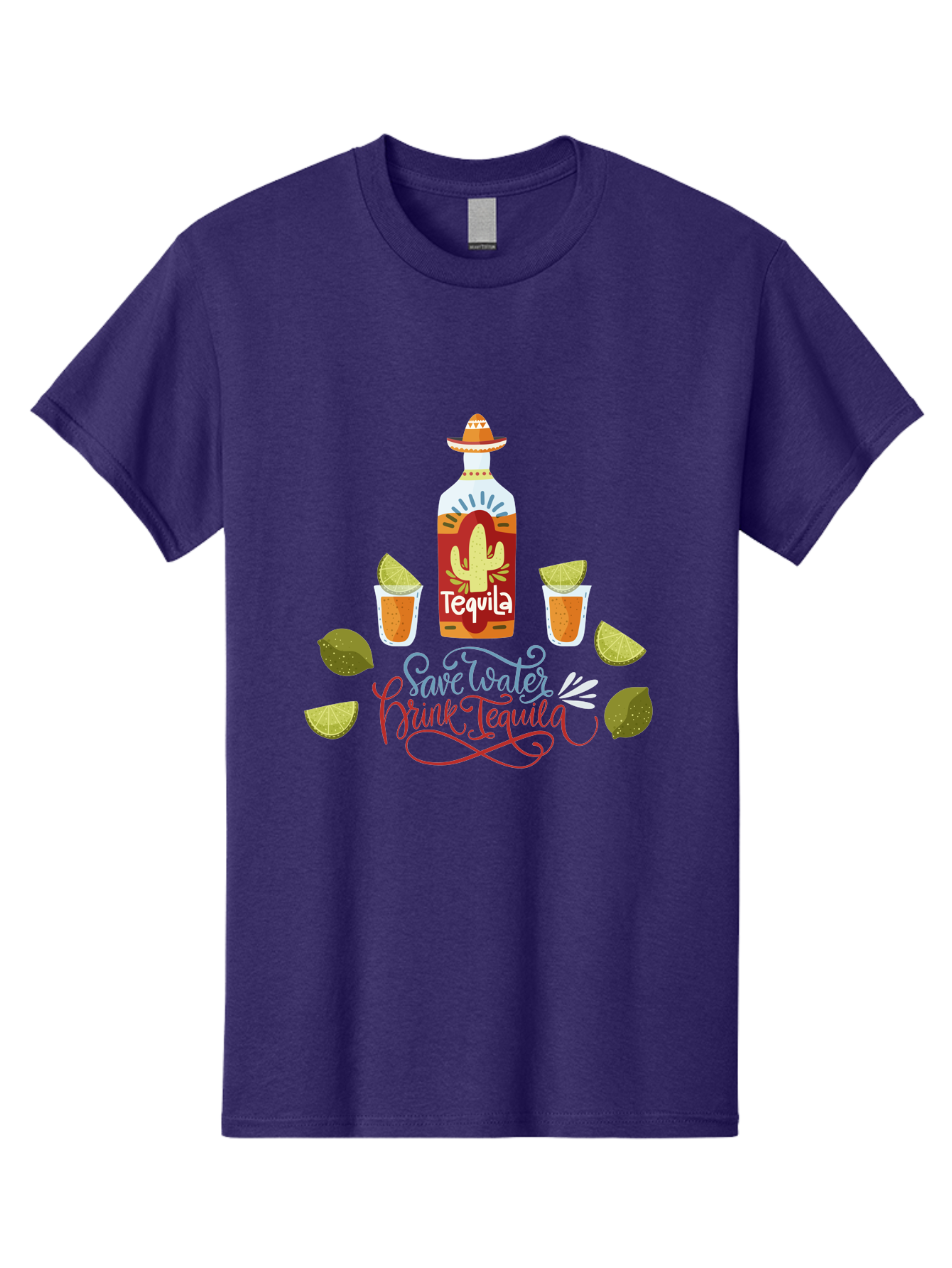 Smile-Later-Drink-Tequila Men'S Graphic Tee, 100% Cotton, Comfortable Casual Summer Wear, Machine Washable, Tequila Shots, Lime Wedges, Tequila Bottle, Cactus Design, Fiesta Theme, Margarita Glasses, Mexican Spirit, Drink Tequila -  Aaa296