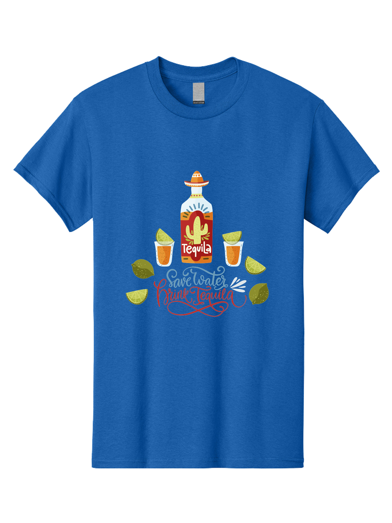 Smile-Later-Drink-Tequila Men'S Graphic Tee, 100% Cotton, Comfortable Casual Summer Wear, Machine Washable, Tequila Shots, Lime Wedges, Tequila Bottle, Cactus Design, Fiesta Theme, Margarita Glasses, Mexican Spirit, Drink Tequila -  Aaa296