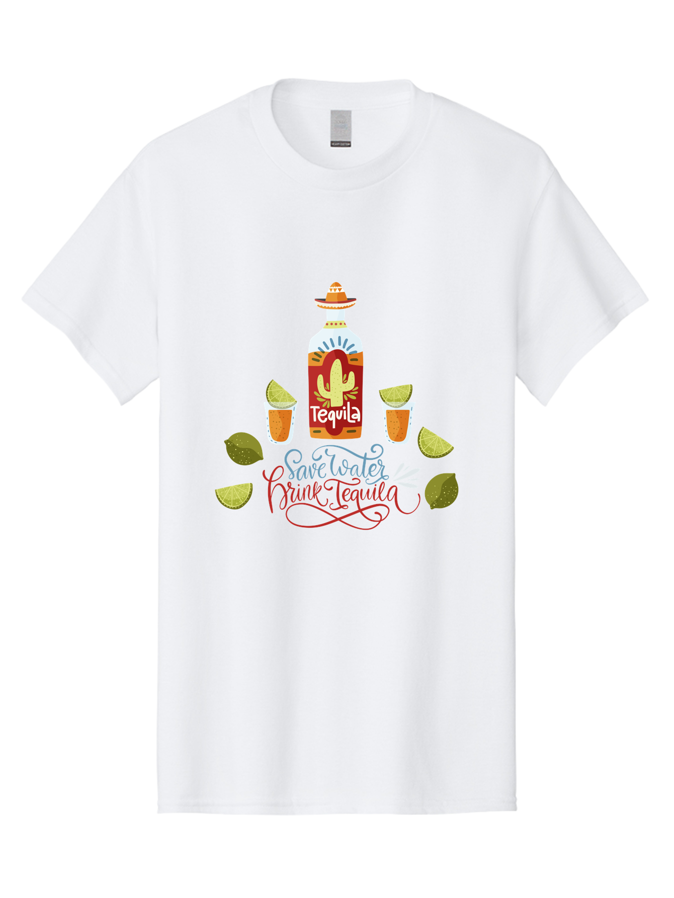 Smile-Later-Drink-Tequila Men'S Graphic Tee, 100% Cotton, Comfortable Casual Summer Wear, Machine Washable, Tequila Shots, Lime Wedges, Tequila Bottle, Cactus Design, Fiesta Theme, Margarita Glasses, Mexican Spirit, Drink Tequila -  Aaa296