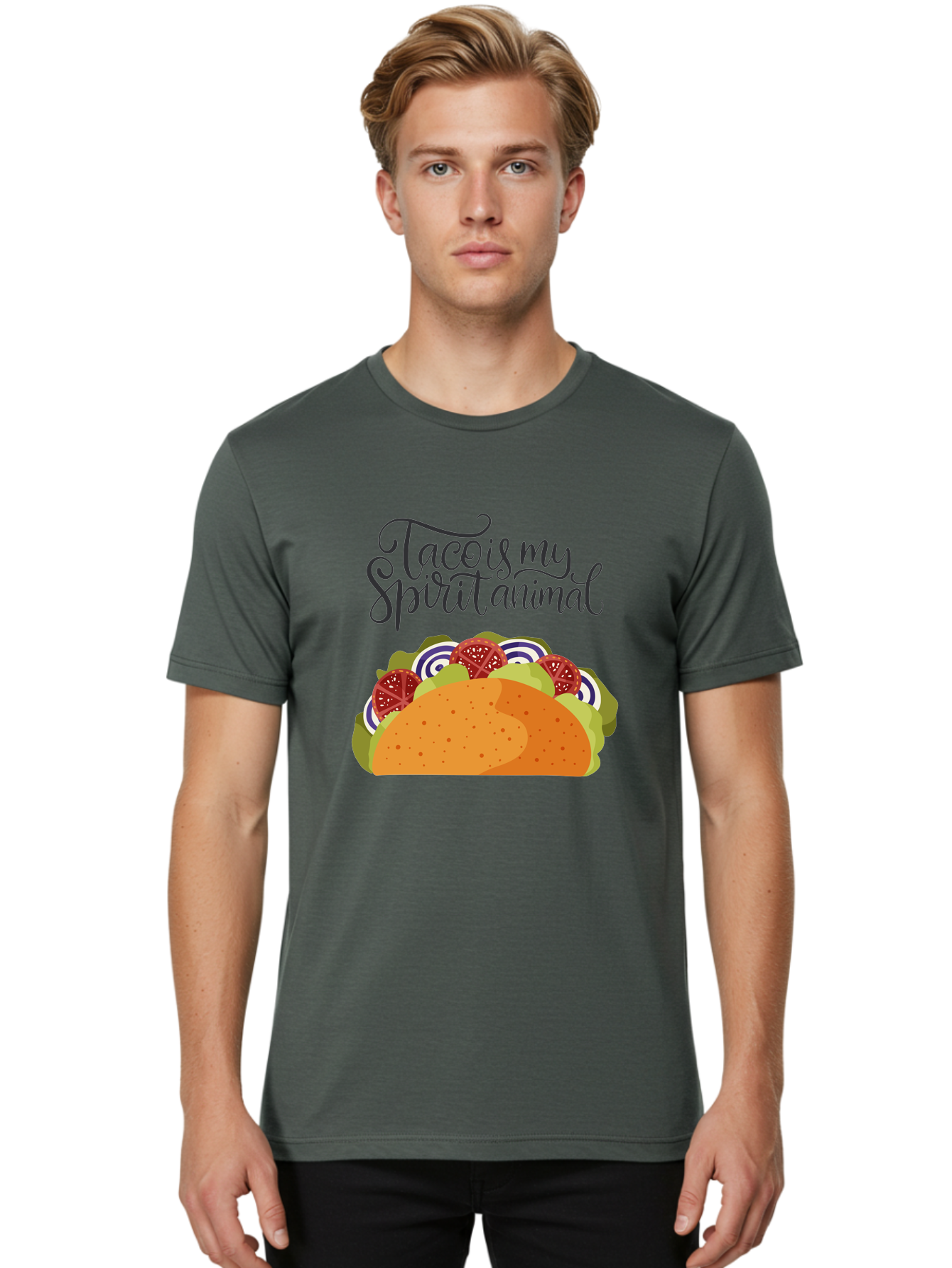 Taco-Is-My-Spirit-Animal-1 Men'S Graphic Tee, 100% Cotton, Comfortable Casual Summer Wear, Machine Washable, Taco Love, Mexican Cuisine, Foodie Humor, Taco Graphics, Spirit Animal Humor, Funny Quotes, Vibrant Graphics, Taco Culture, -  Aaa300
