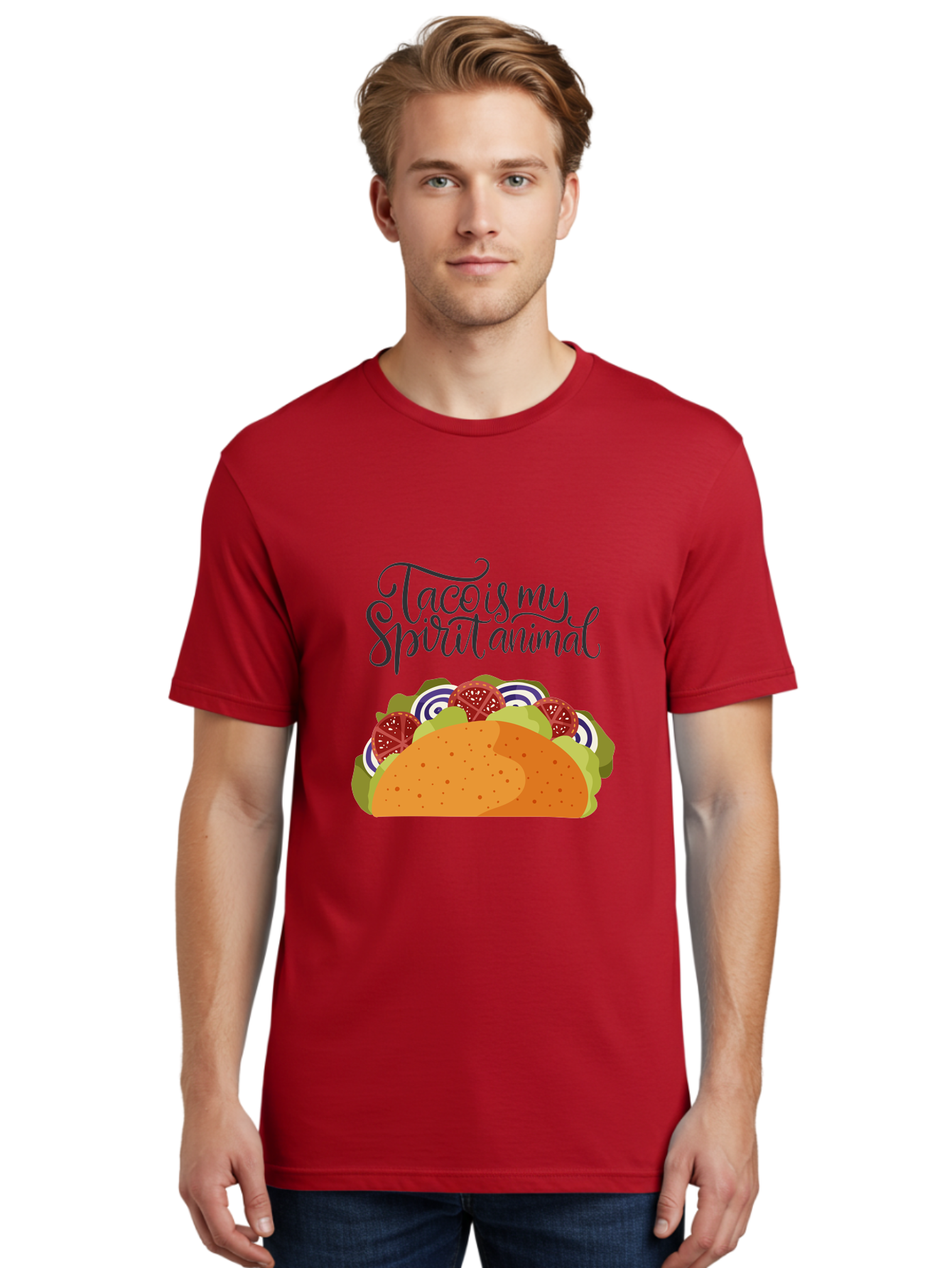 Taco-Is-My-Spirit-Animal-1 Men'S Graphic Tee, 100% Cotton, Comfortable Casual Summer Wear, Machine Washable, Taco Love, Mexican Cuisine, Foodie Humor, Taco Graphics, Spirit Animal Humor, Funny Quotes, Vibrant Graphics, Taco Culture, -  Aaa300