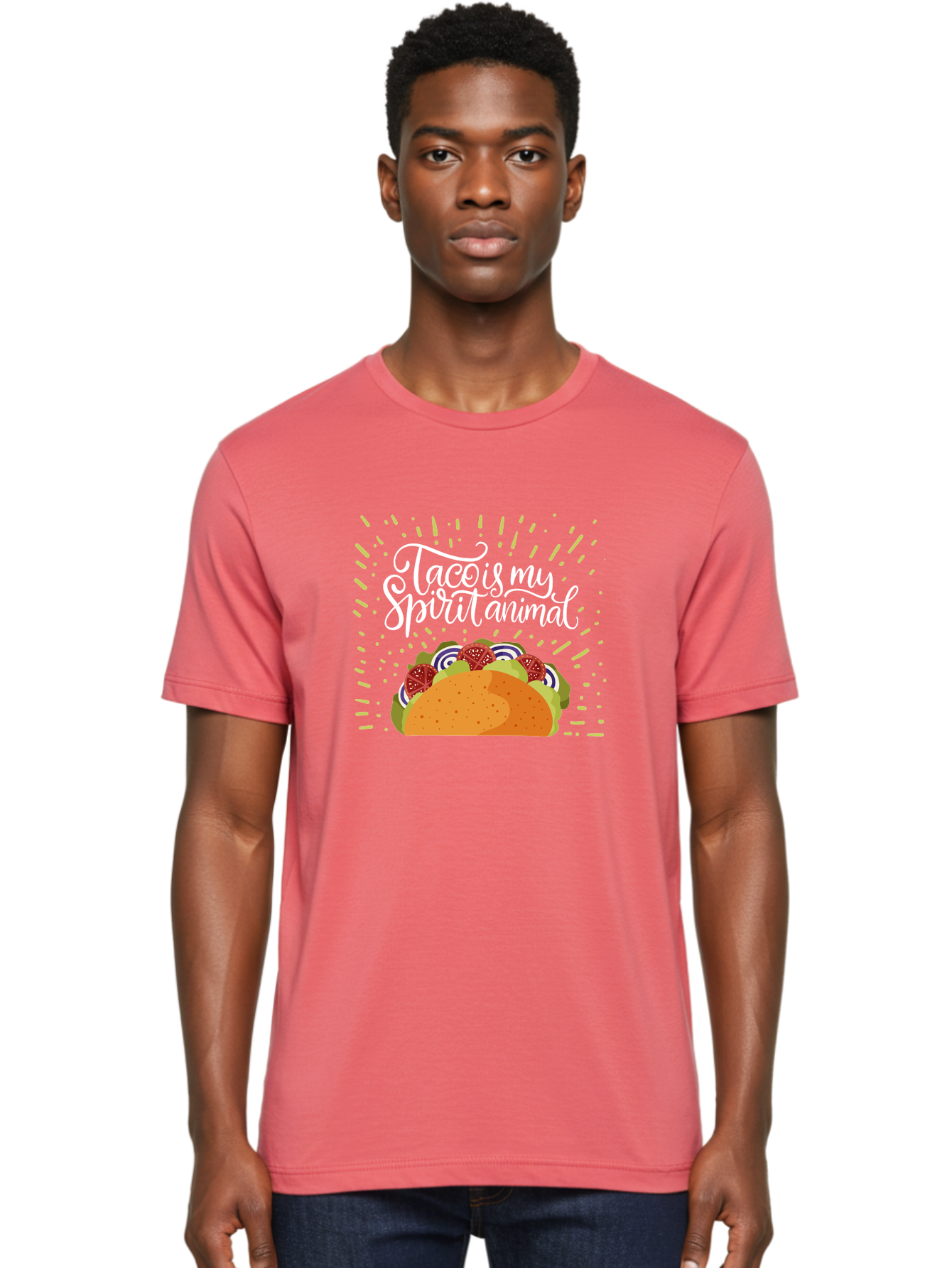 Taco-Is-My-Spirit-Animal Men'S Graphic Tee, 100% Cotton, Comfortable Casual Summer Wear, Machine Washable, Taco, Spirit Animal, Mexican Food, Delicious Taco, Foodie Culture, Taco Love, Vibrant Graphics, Playful Design, Tasty Meal, -  Aaa302