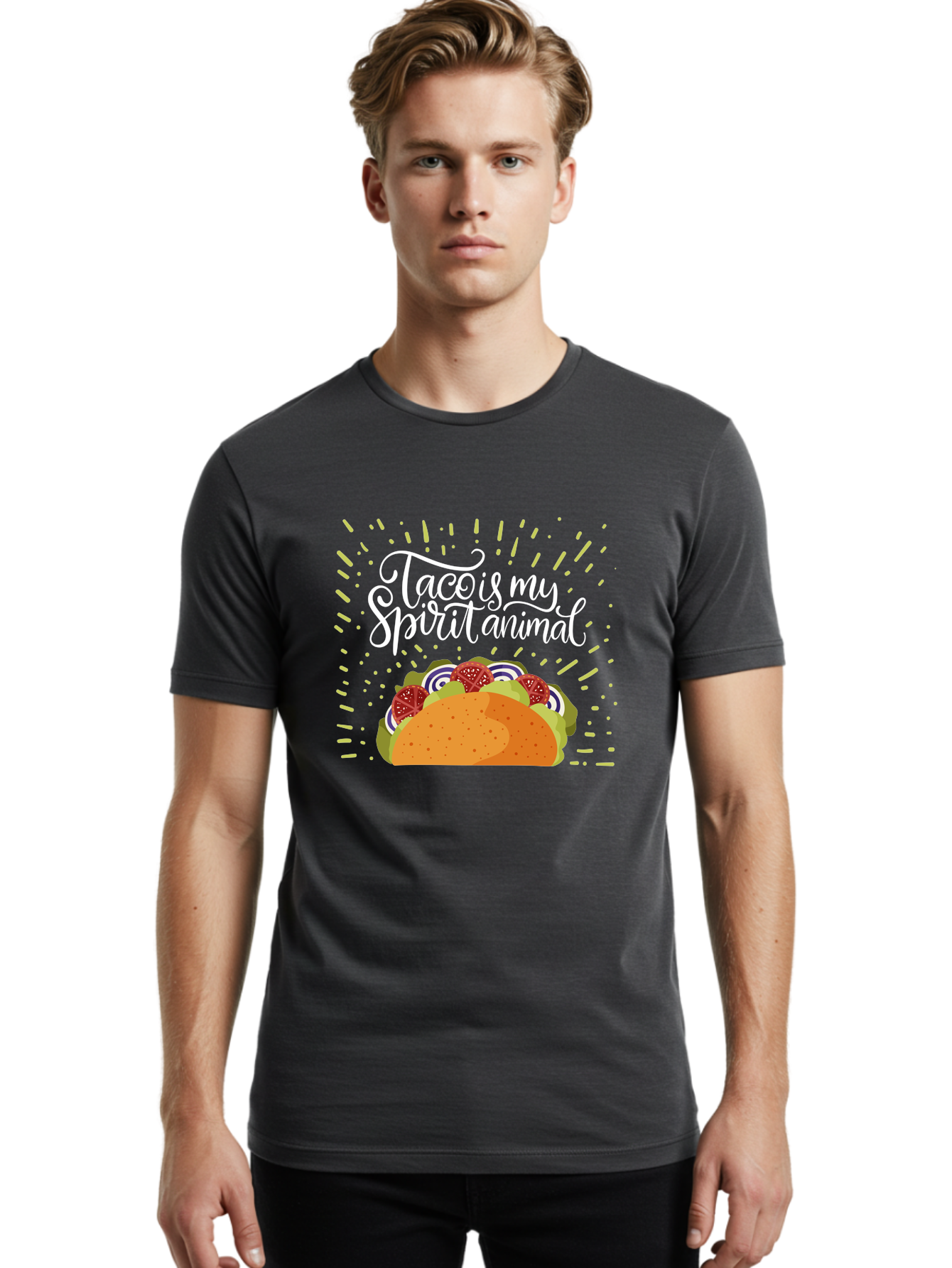 Taco-Is-My-Spirit-Animal Men'S Graphic Tee, 100% Cotton, Comfortable Casual Summer Wear, Machine Washable, Taco, Spirit Animal, Mexican Food, Delicious Taco, Foodie Culture, Taco Love, Vibrant Graphics, Playful Design, Tasty Meal, -  Aaa302