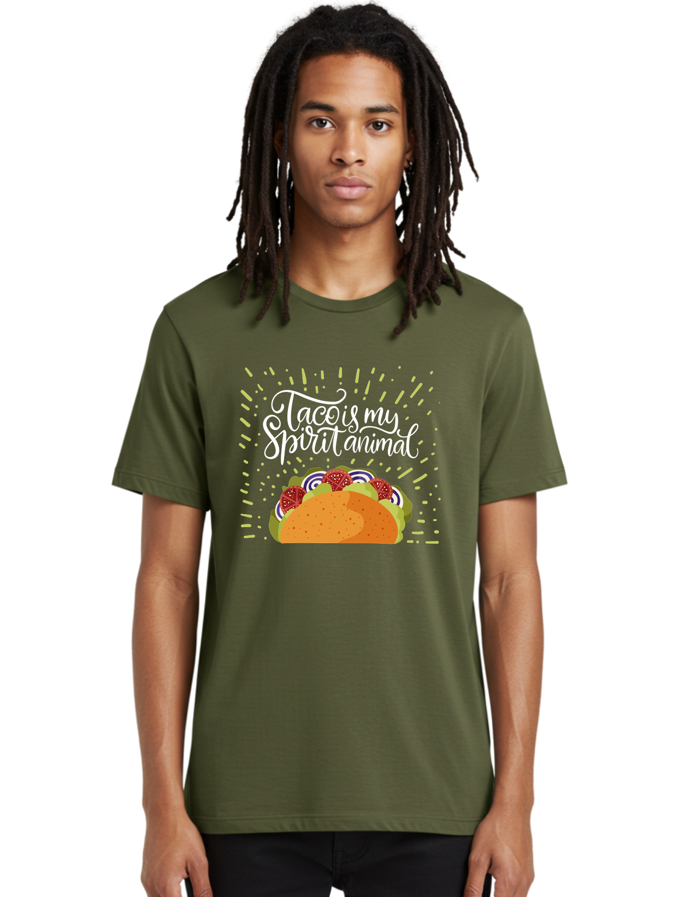 Taco-Is-My-Spirit-Animal Men'S Graphic Tee, 100% Cotton, Comfortable Casual Summer Wear, Machine Washable, Taco, Spirit Animal, Mexican Food, Delicious Taco, Foodie Culture, Taco Love, Vibrant Graphics, Playful Design, Tasty Meal, -  Aaa302