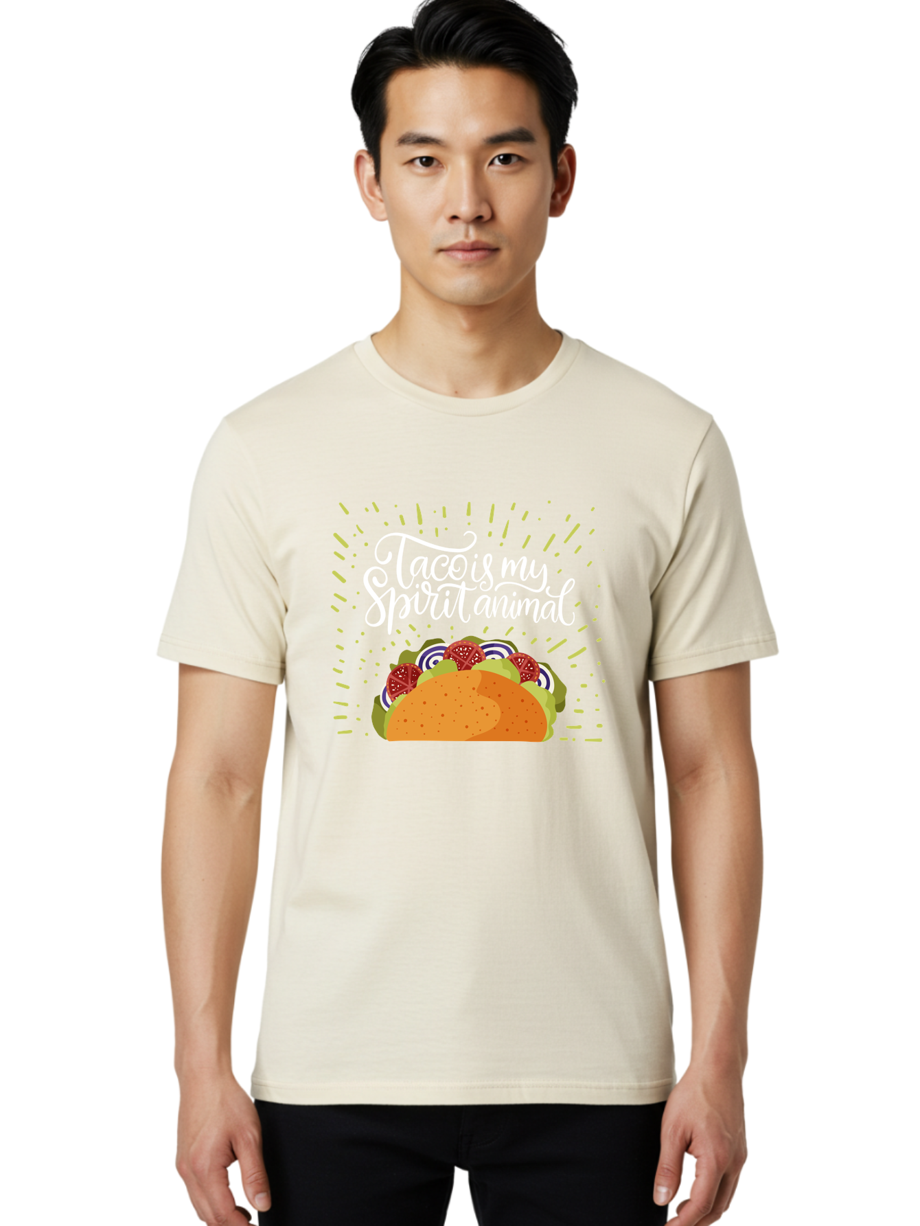 Taco-Is-My-Spirit-Animal Men'S Graphic Tee, 100% Cotton, Comfortable Casual Summer Wear, Machine Washable, Taco, Spirit Animal, Mexican Food, Delicious Taco, Foodie Culture, Taco Love, Vibrant Graphics, Playful Design, Tasty Meal, -  Aaa302