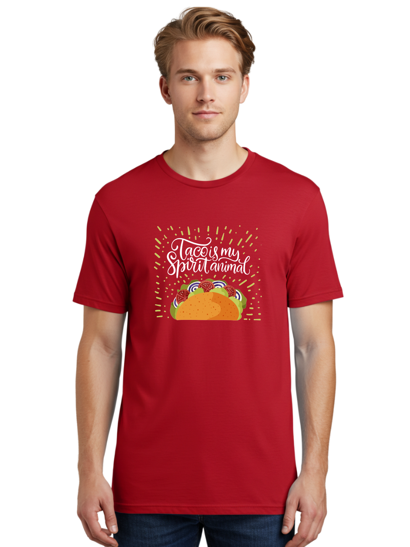 Taco-Is-My-Spirit-Animal Men'S Graphic Tee, 100% Cotton, Comfortable Casual Summer Wear, Machine Washable, Taco, Spirit Animal, Mexican Food, Delicious Taco, Foodie Culture, Taco Love, Vibrant Graphics, Playful Design, Tasty Meal, -  Aaa302