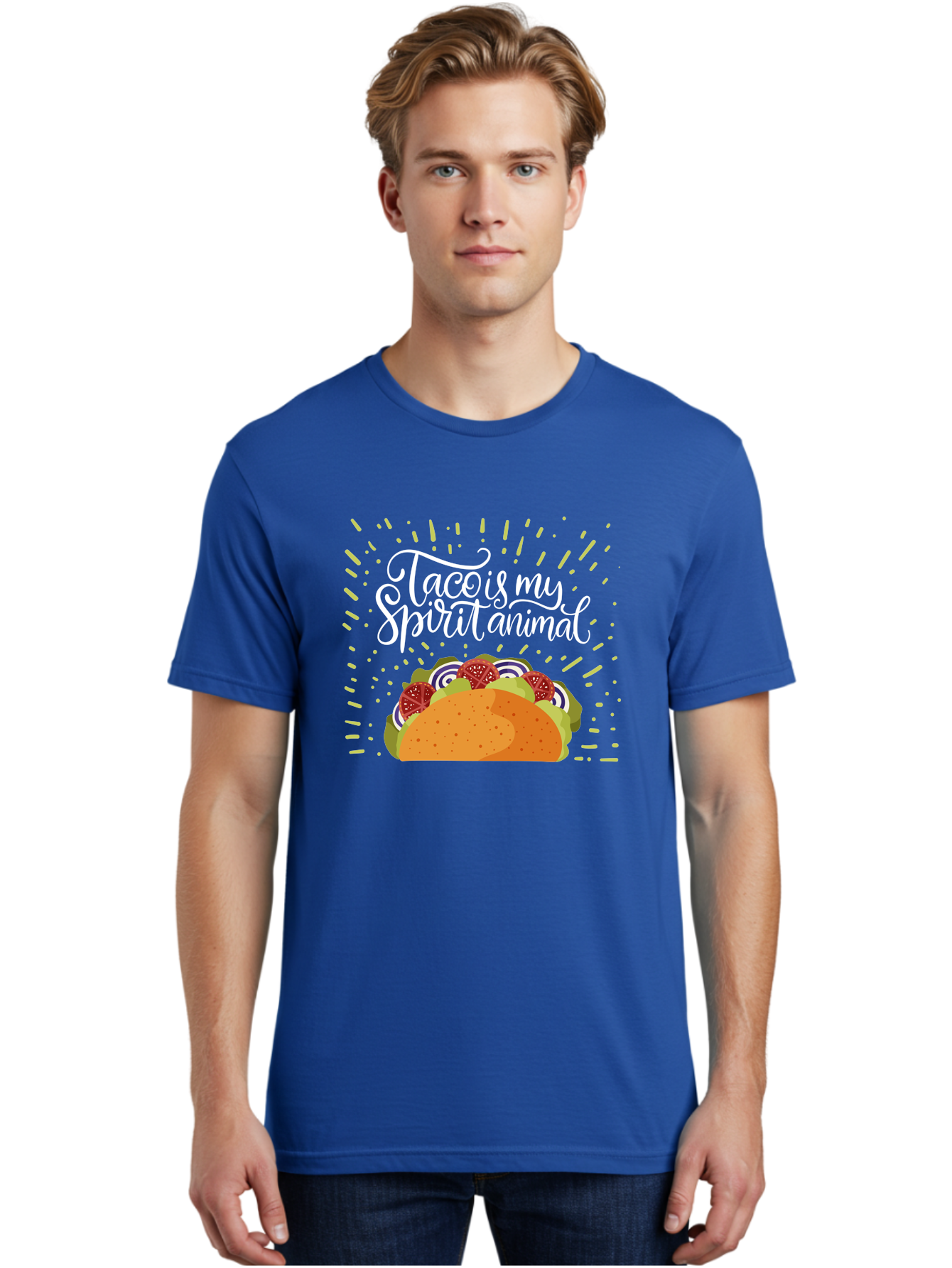 Taco-Is-My-Spirit-Animal Men'S Graphic Tee, 100% Cotton, Comfortable Casual Summer Wear, Machine Washable, Taco, Spirit Animal, Mexican Food, Delicious Taco, Foodie Culture, Taco Love, Vibrant Graphics, Playful Design, Tasty Meal, -  Aaa302