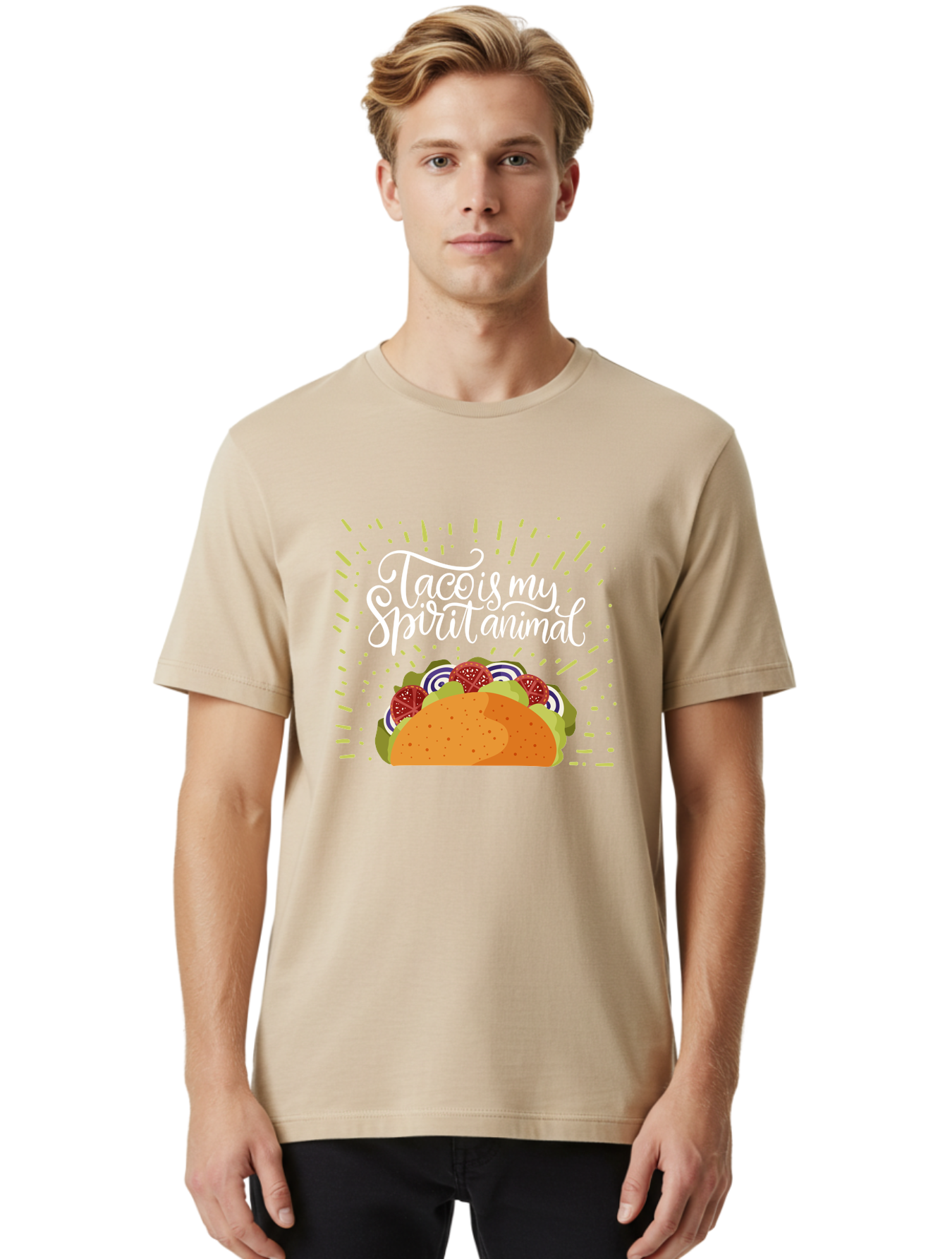 Taco-Is-My-Spirit-Animal Men'S Graphic Tee, 100% Cotton, Comfortable Casual Summer Wear, Machine Washable, Taco, Spirit Animal, Mexican Food, Delicious Taco, Foodie Culture, Taco Love, Vibrant Graphics, Playful Design, Tasty Meal, -  Aaa302