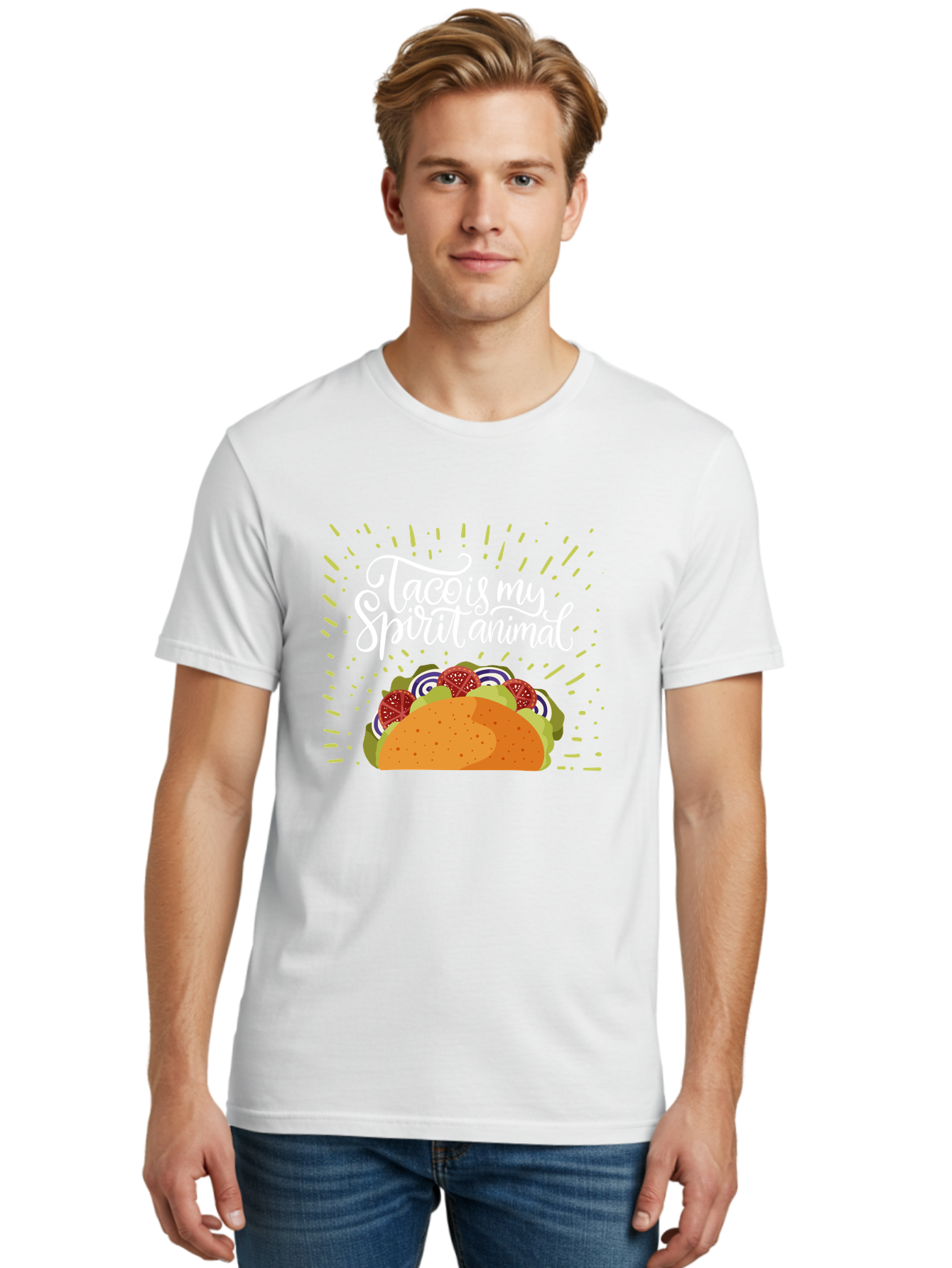 Taco-Is-My-Spirit-Animal Men'S Graphic Tee, 100% Cotton, Comfortable Casual Summer Wear, Machine Washable, Taco, Spirit Animal, Mexican Food, Delicious Taco, Foodie Culture, Taco Love, Vibrant Graphics, Playful Design, Tasty Meal, -  Aaa302