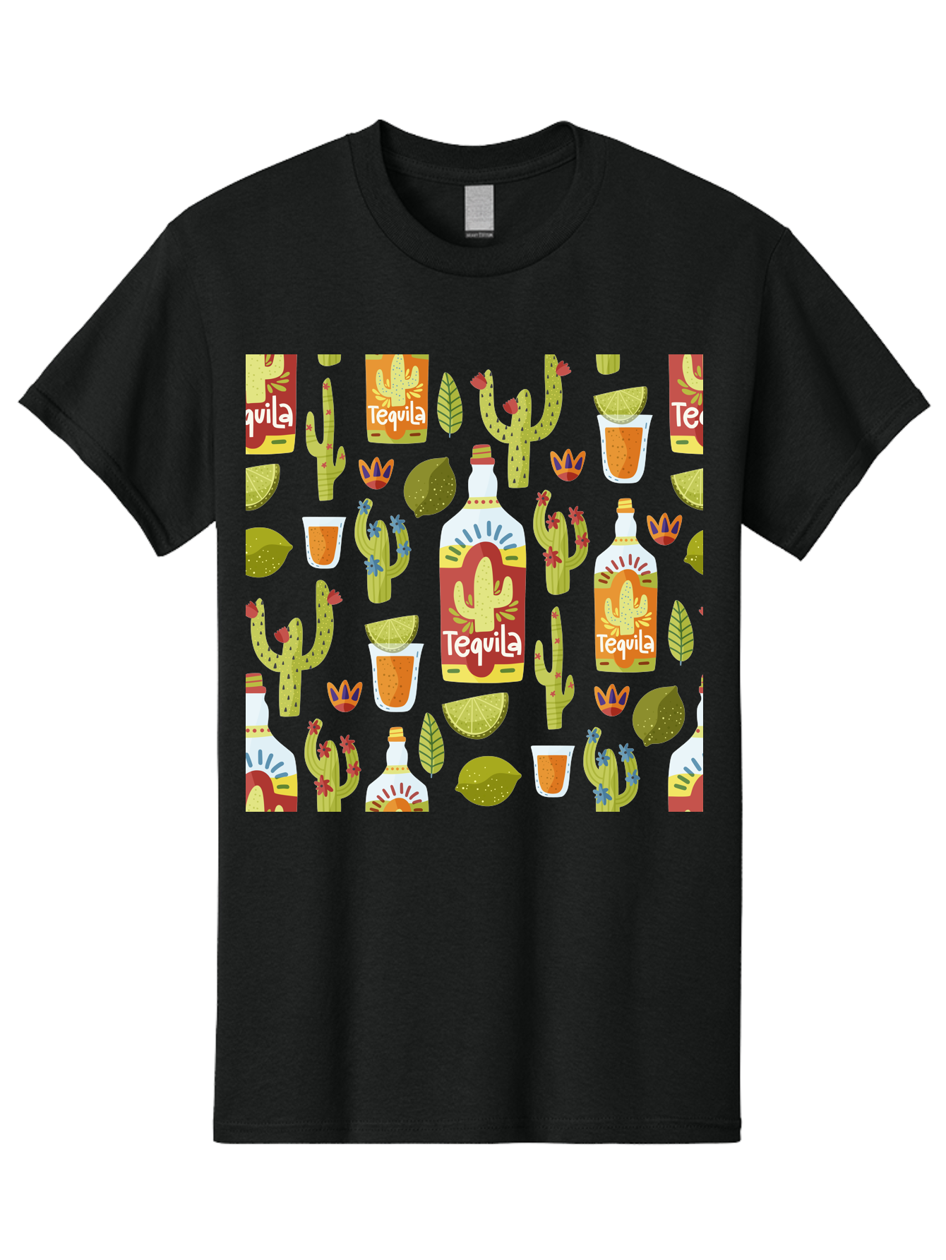 Tequila Men'S Graphic Tee, 100% Cotton, Comfortable Casual Summer Wear, Machine Washable, Tequila Bottles, Cacti Plants, Citrus Fruits, Margarita Glasses, Mexican Drinks, Festive Patterns, Vibrant Designs, Party Themes, -  Aaa304