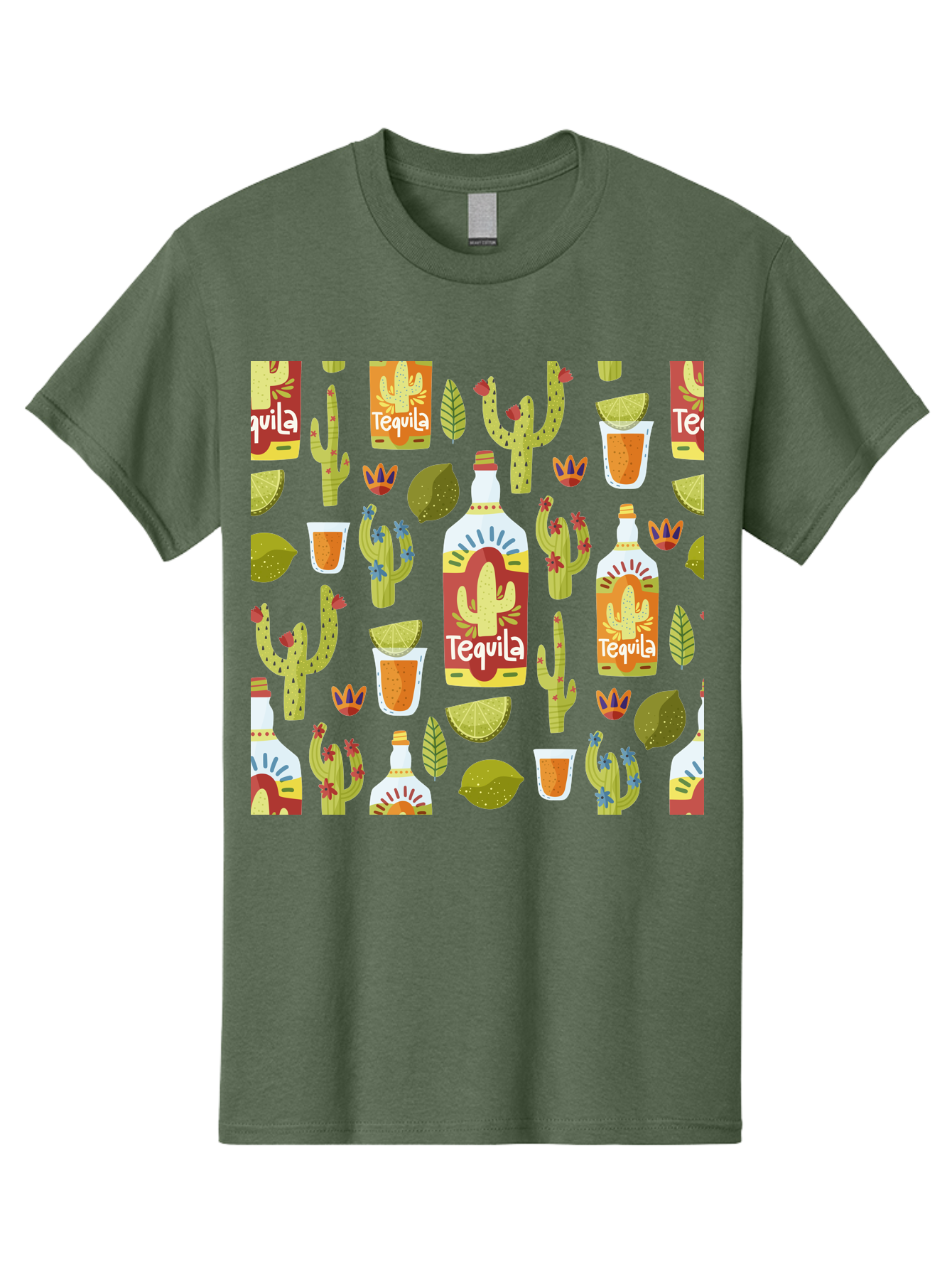 Tequila Men'S Graphic Tee, 100% Cotton, Comfortable Casual Summer Wear, Machine Washable, Tequila Bottles, Cacti Plants, Citrus Fruits, Margarita Glasses, Mexican Drinks, Festive Patterns, Vibrant Designs, Party Themes, -  Aaa304