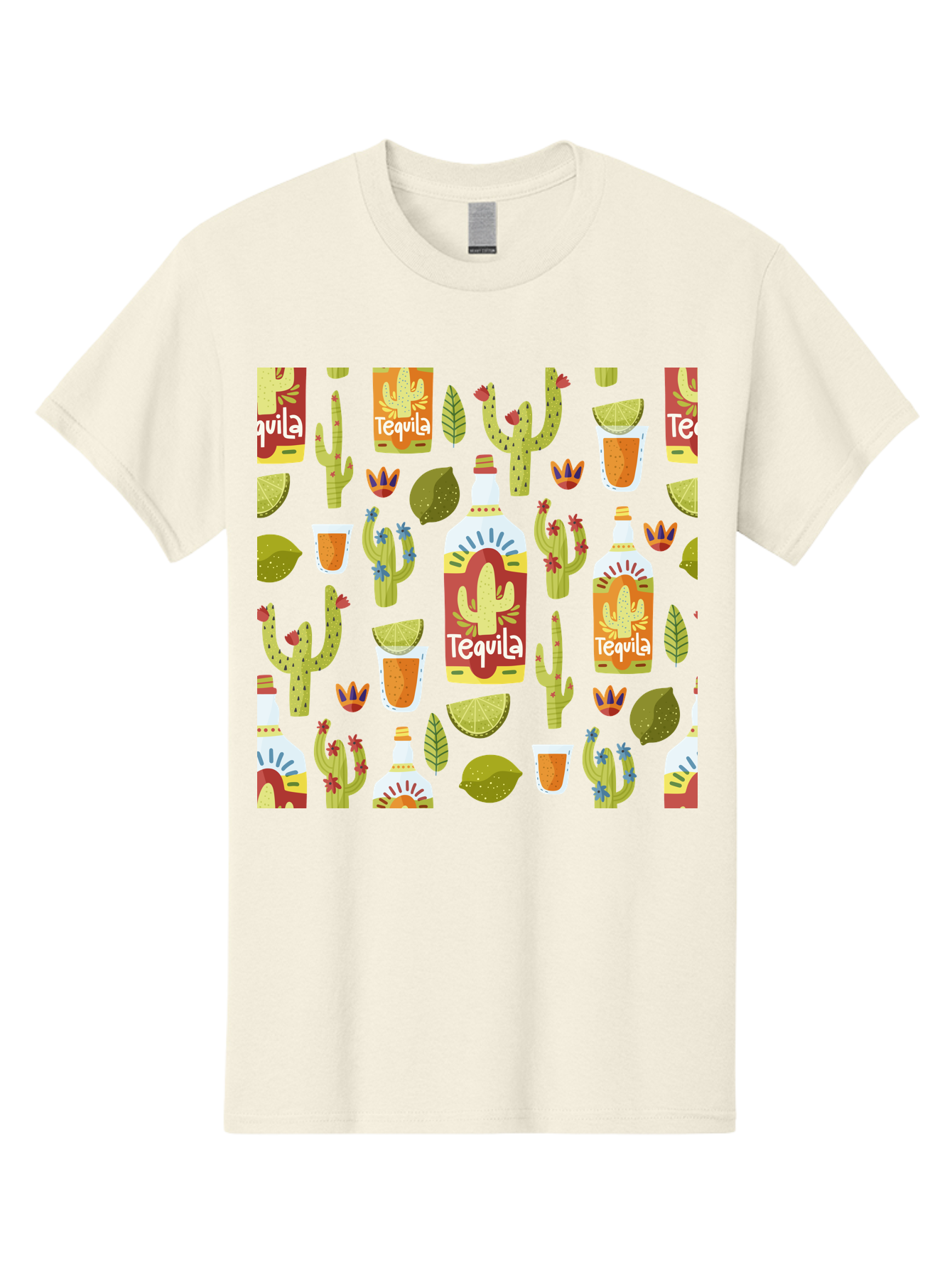 Tequila Men'S Graphic Tee, 100% Cotton, Comfortable Casual Summer Wear, Machine Washable, Tequila Bottles, Cacti Plants, Citrus Fruits, Margarita Glasses, Mexican Drinks, Festive Patterns, Vibrant Designs, Party Themes, -  Aaa304