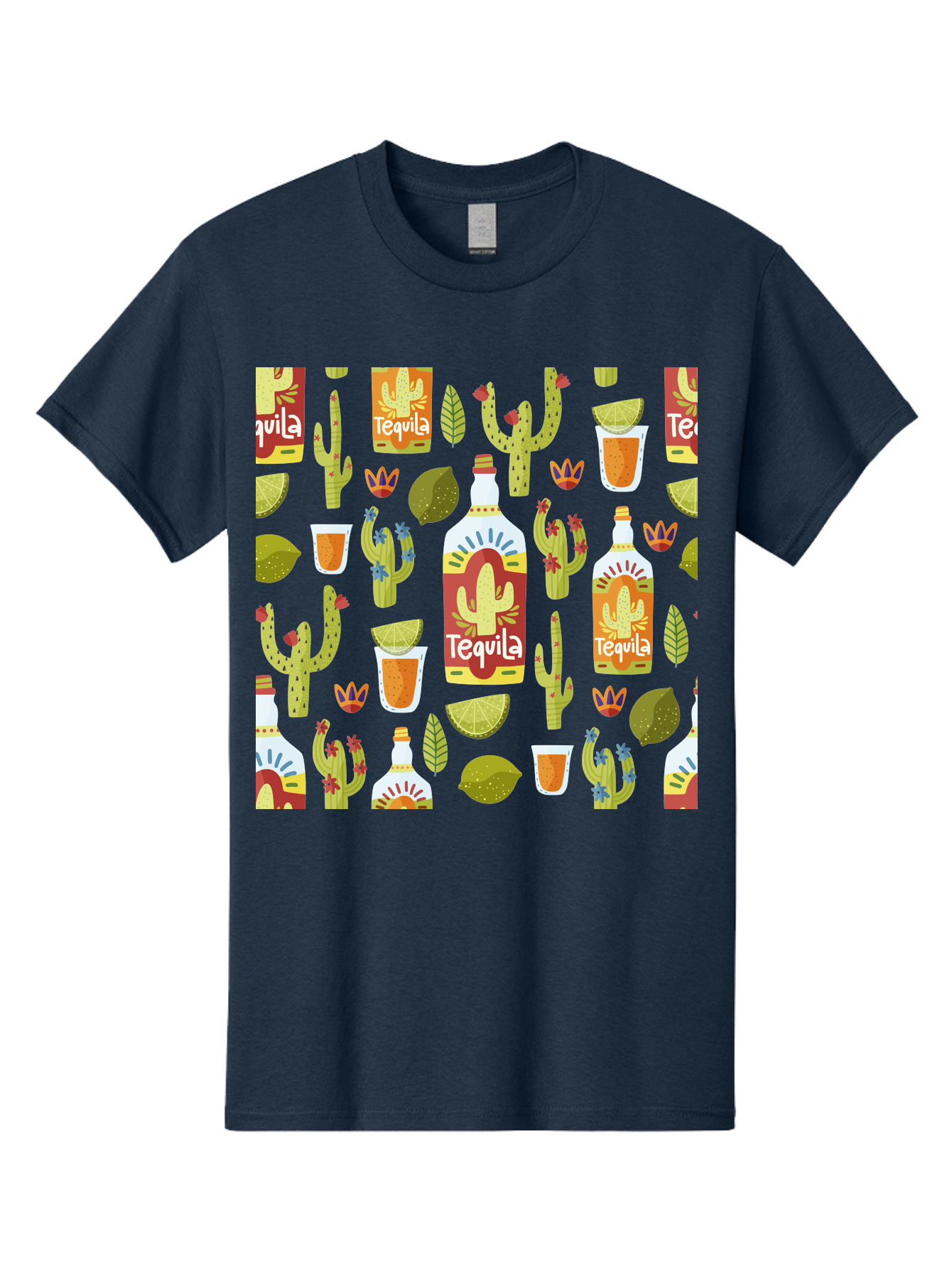 Tequila Men'S Graphic Tee, 100% Cotton, Comfortable Casual Summer Wear, Machine Washable, Tequila Bottles, Cacti Plants, Citrus Fruits, Margarita Glasses, Mexican Drinks, Festive Patterns, Vibrant Designs, Party Themes, -  Aaa304