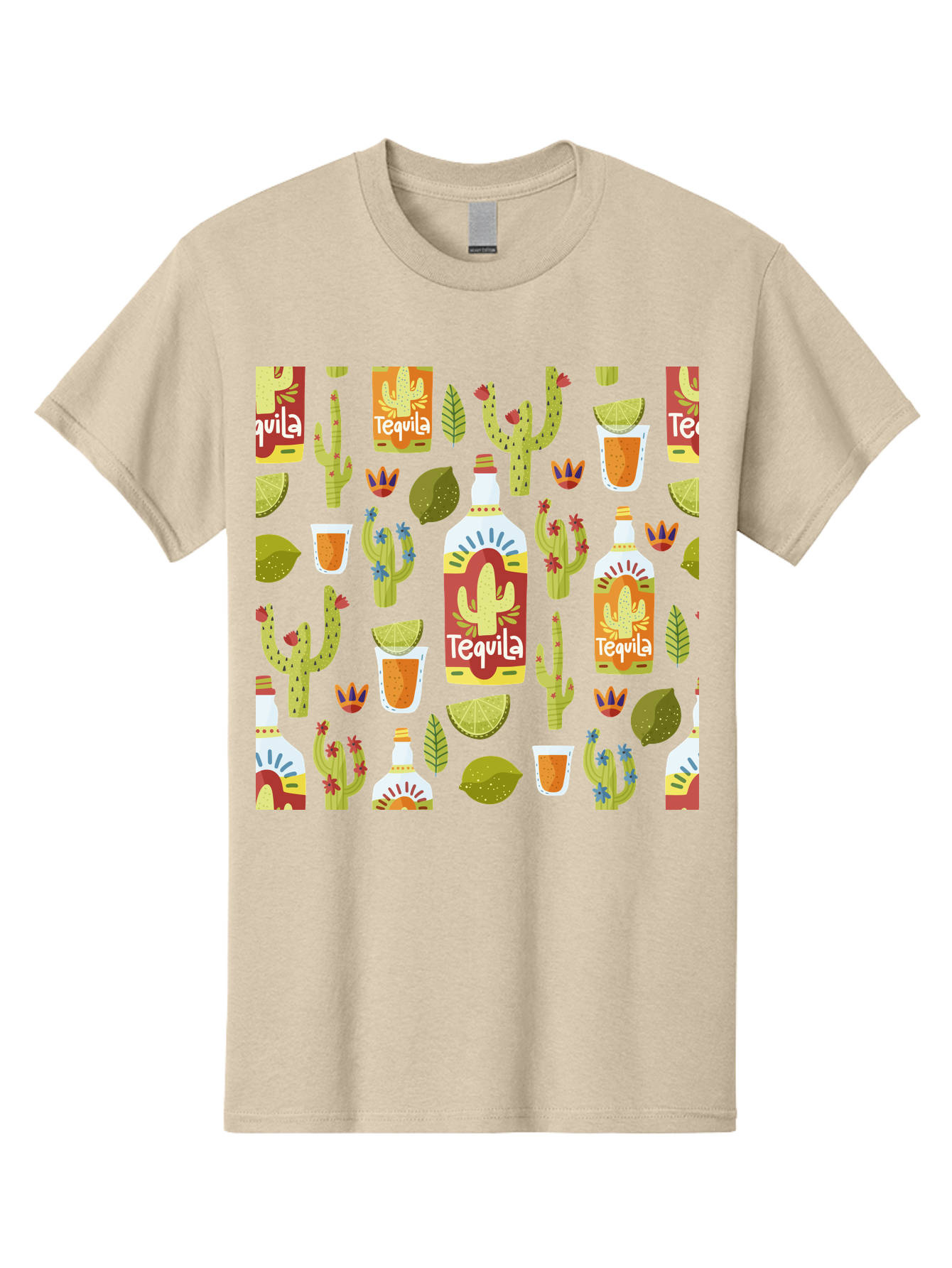 Tequila Men'S Graphic Tee, 100% Cotton, Comfortable Casual Summer Wear, Machine Washable, Tequila Bottles, Cacti Plants, Citrus Fruits, Margarita Glasses, Mexican Drinks, Festive Patterns, Vibrant Designs, Party Themes, -  Aaa304