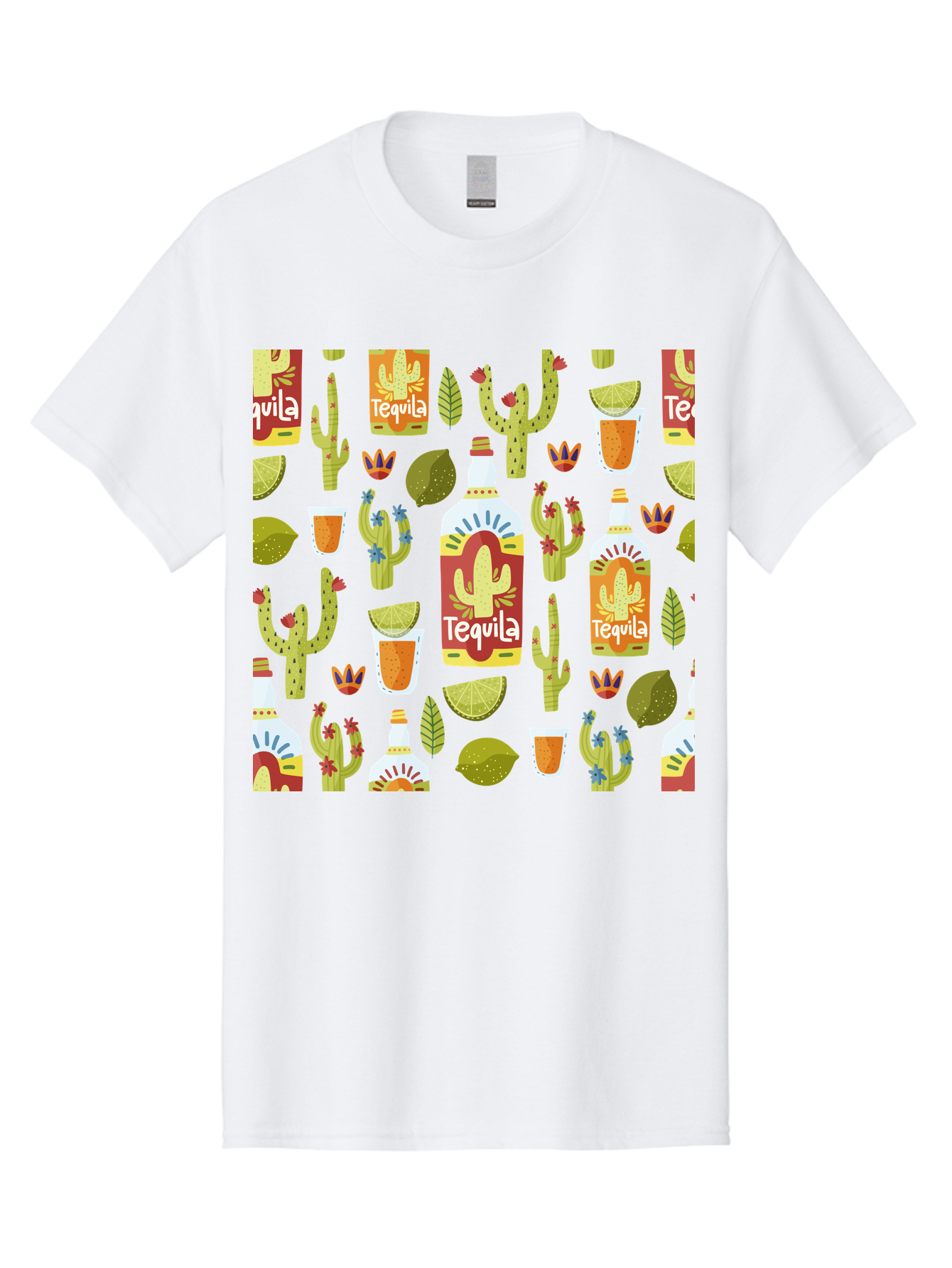 Tequila Men'S Graphic Tee, 100% Cotton, Comfortable Casual Summer Wear, Machine Washable, Tequila Bottles, Cacti Plants, Citrus Fruits, Margarita Glasses, Mexican Drinks, Festive Patterns, Vibrant Designs, Party Themes, -  Aaa304