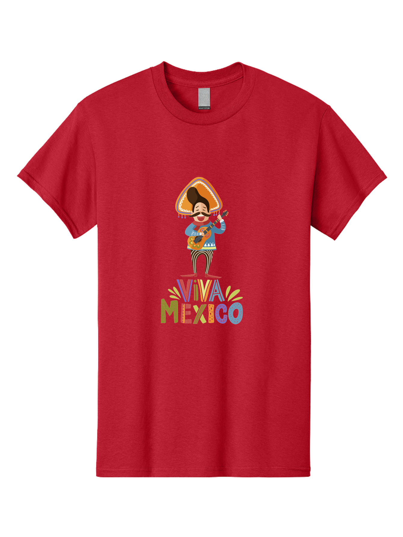 Viva-Mexico Men'S Graphic Tee, 100% Cotton, Comfortable Casual Summer Wear, Machine Washable, Mexican Culture, Traditional Clothing, Mariachi Musician, Guitar Player, Festive Atmosphere, Colorful Graphics, Vibrant Colors, -  Aaa309