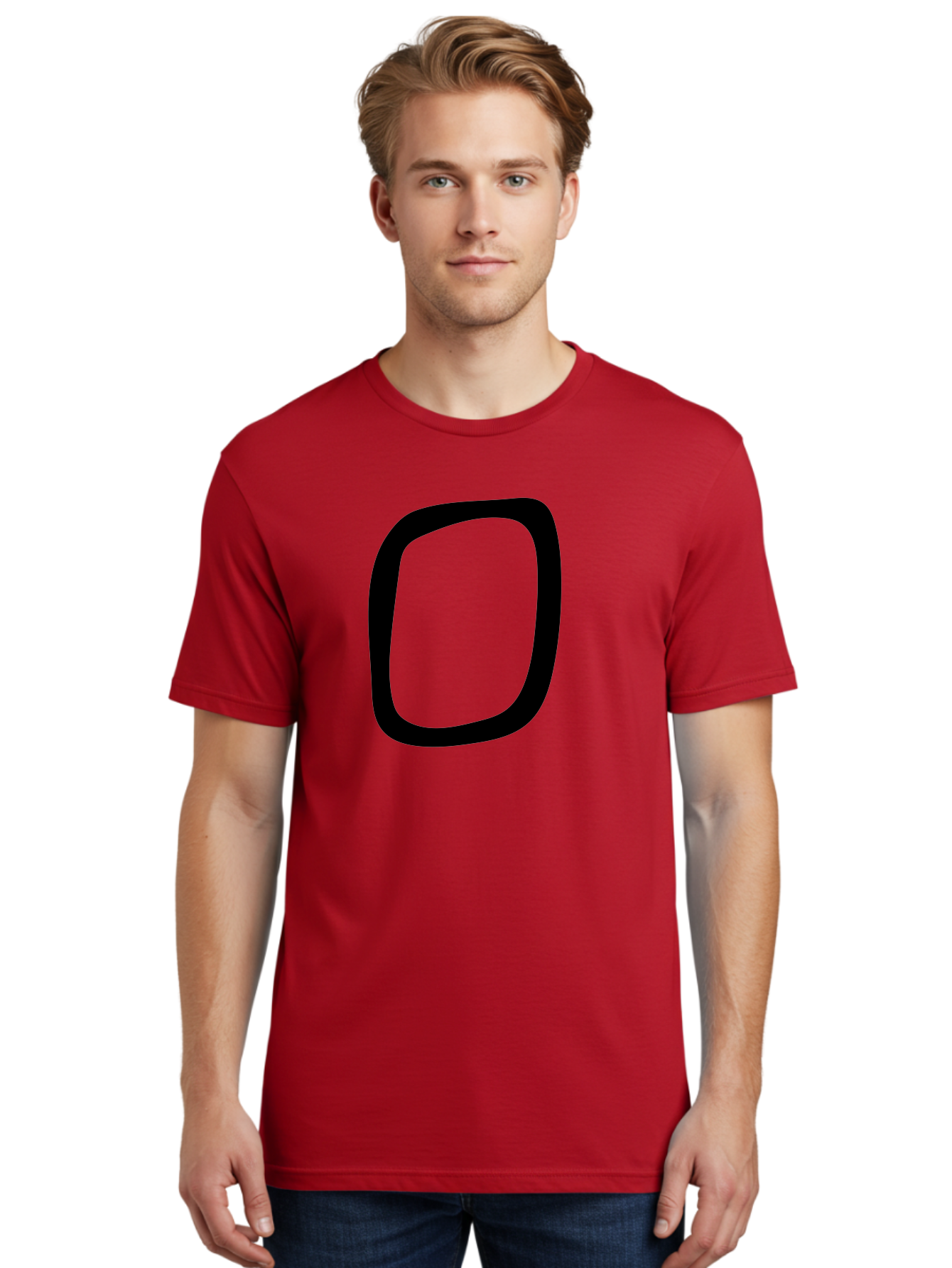 0 Men'S Graphic Tee, 100% Cotton, Comfortable Casual Summer Wear, Machine Washable, Handwritten Zero, Black Outline, Simple Design, Minimalist Style, Numeral, Number Zero, Digit -  Aaa351