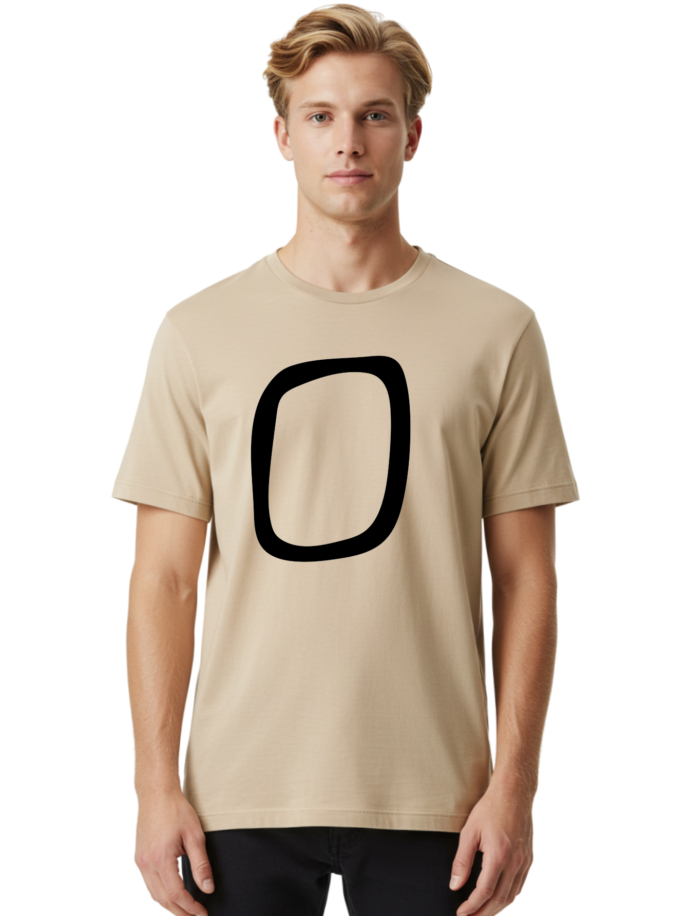 0 Men'S Graphic Tee, 100% Cotton, Comfortable Casual Summer Wear, Machine Washable, Handwritten Zero, Black Outline, Simple Design, Minimalist Style, Numeral, Number Zero, Digit -  Aaa351