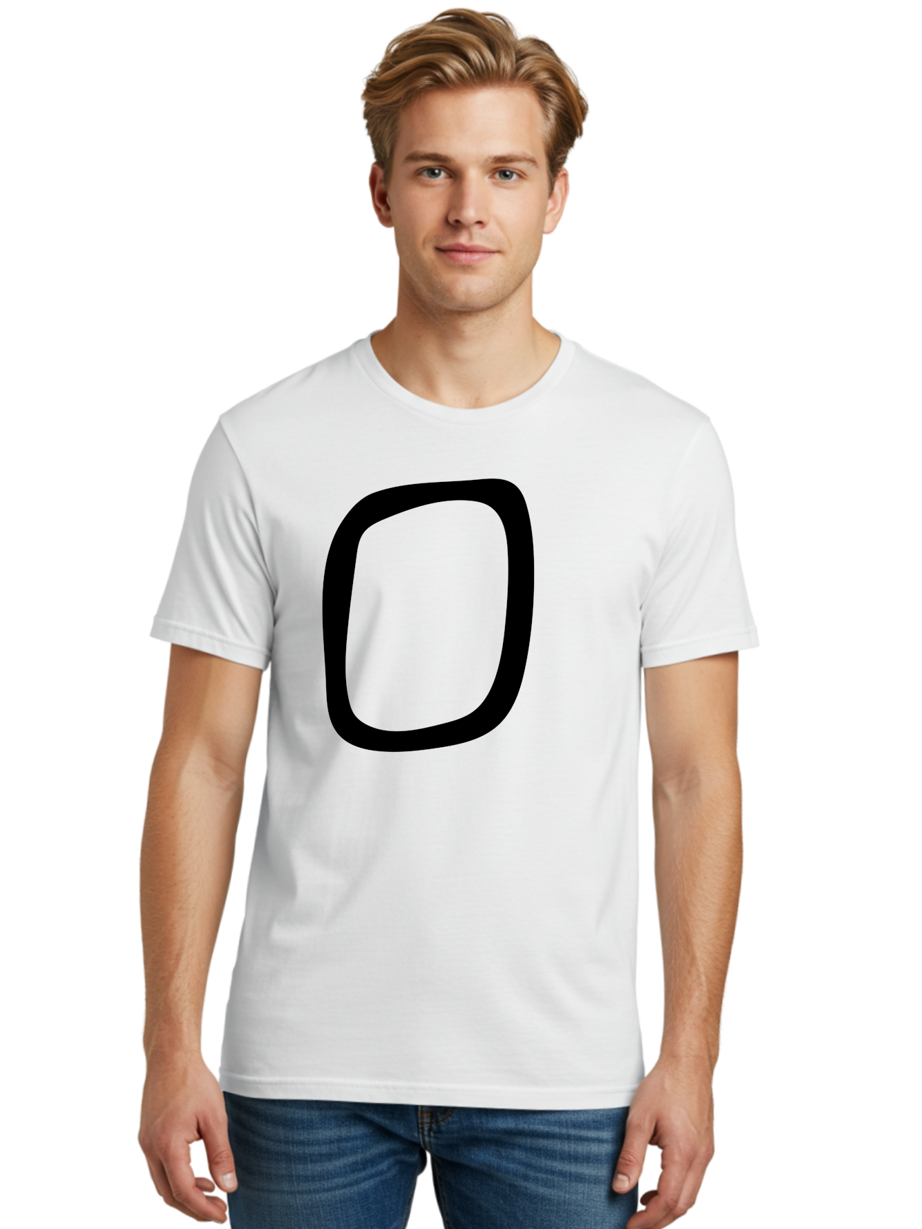 0 Men'S Graphic Tee, 100% Cotton, Comfortable Casual Summer Wear, Machine Washable, Handwritten Zero, Black Outline, Simple Design, Minimalist Style, Numeral, Number Zero, Digit -  Aaa351