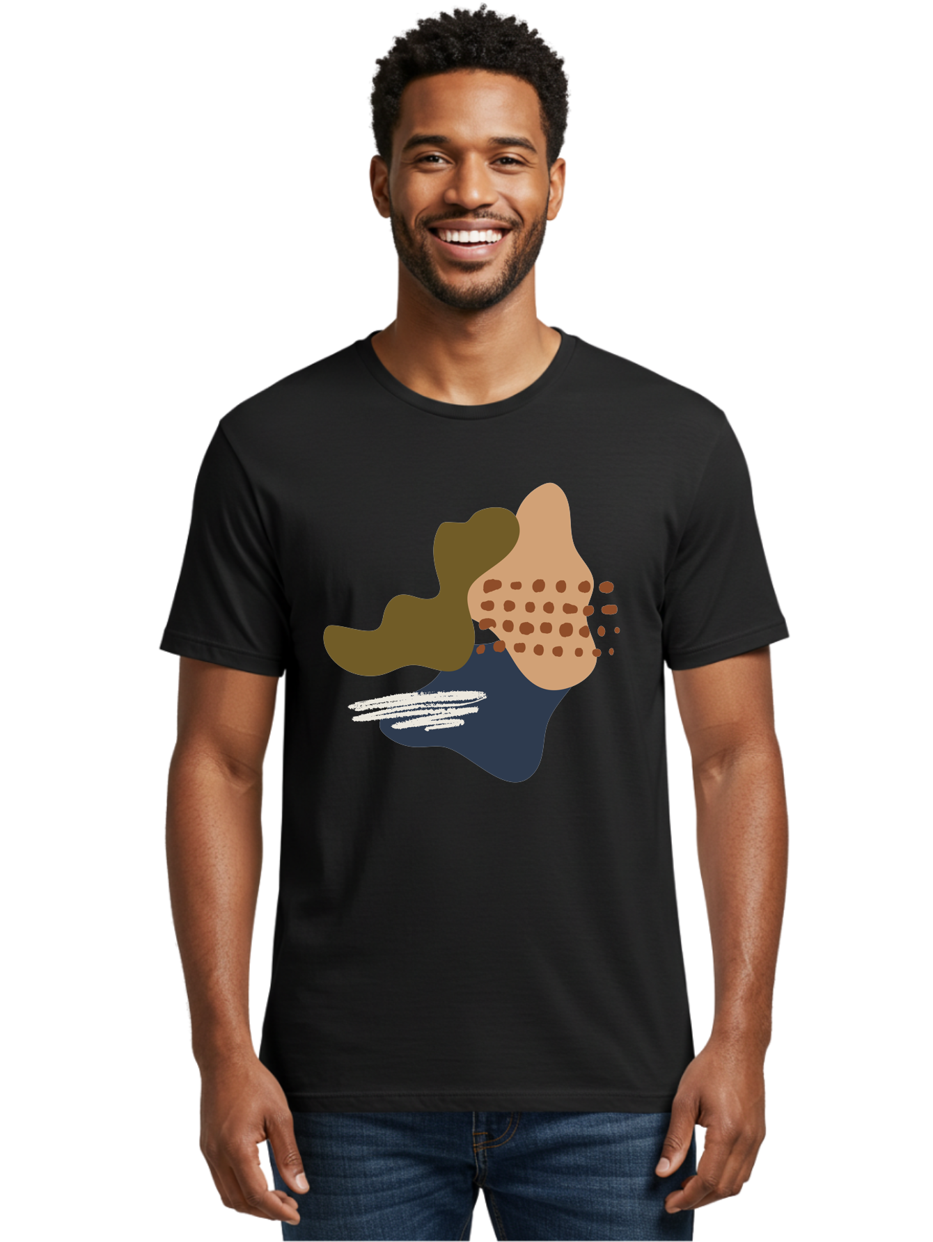 Abstract-Shapes-1 Men'S Graphic Tee, 100% Cotton, Comfortable Casual Summer Wear, Machine Washable, Abstract Art, Modern Design, Irregular Shapes, Earthy Tones, Bold Colors, Dynamic Composition, Creative Expression, Contemporary Style -  Aaa353