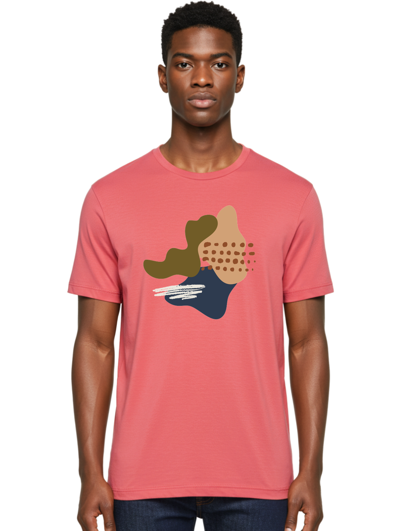 Abstract-Shapes-1 Men'S Graphic Tee, 100% Cotton, Comfortable Casual Summer Wear, Machine Washable, Abstract Art, Modern Design, Irregular Shapes, Earthy Tones, Bold Colors, Dynamic Composition, Creative Expression, Contemporary Style -  Aaa353