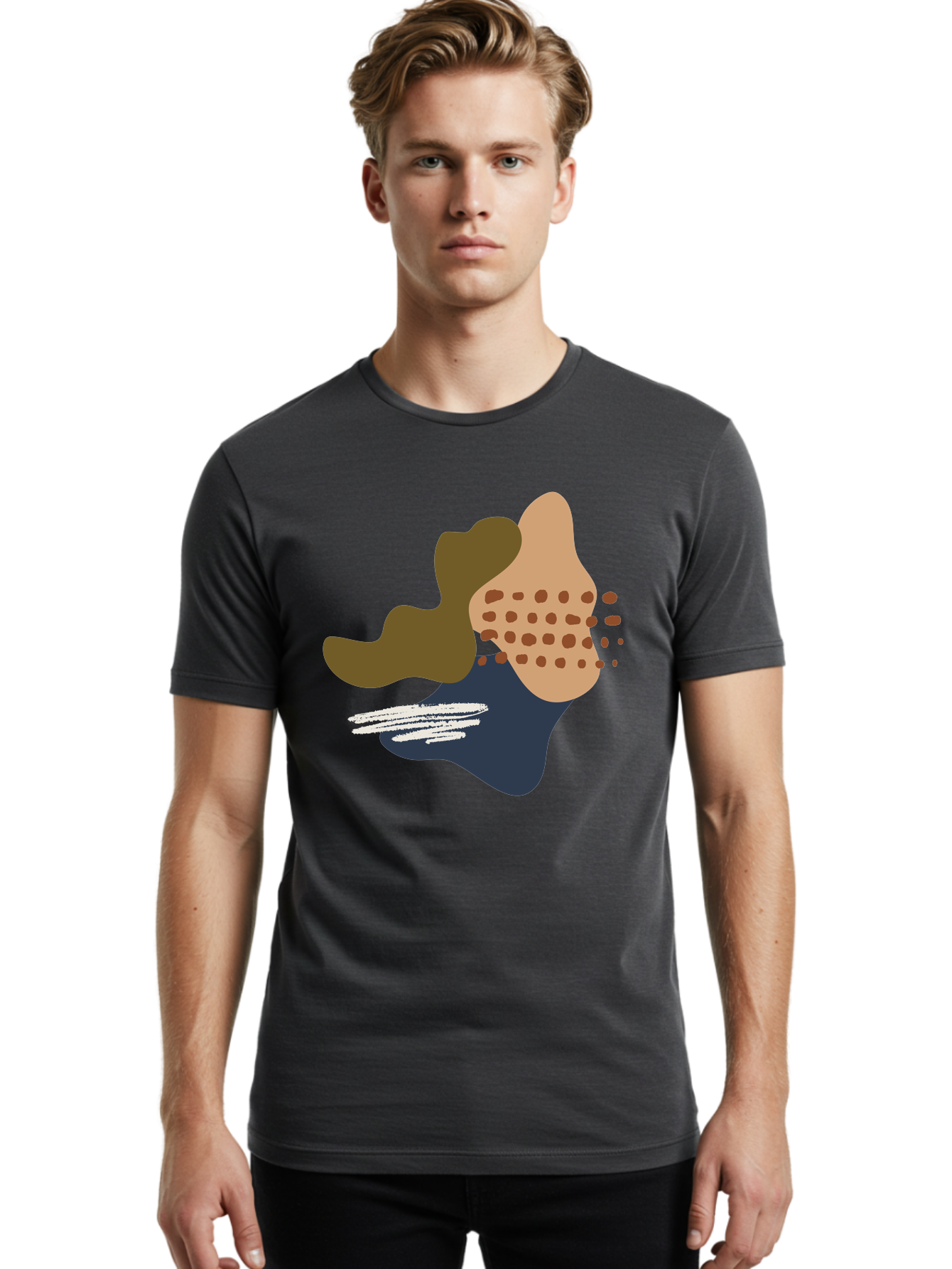 Abstract-Shapes-1 Men'S Graphic Tee, 100% Cotton, Comfortable Casual Summer Wear, Machine Washable, Abstract Art, Modern Design, Irregular Shapes, Earthy Tones, Bold Colors, Dynamic Composition, Creative Expression, Contemporary Style -  Aaa353