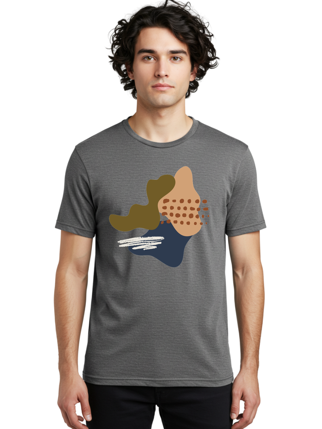 Abstract-Shapes-1 Men'S Graphic Tee, 100% Cotton, Comfortable Casual Summer Wear, Machine Washable, Abstract Art, Modern Design, Irregular Shapes, Earthy Tones, Bold Colors, Dynamic Composition, Creative Expression, Contemporary Style -  Aaa353