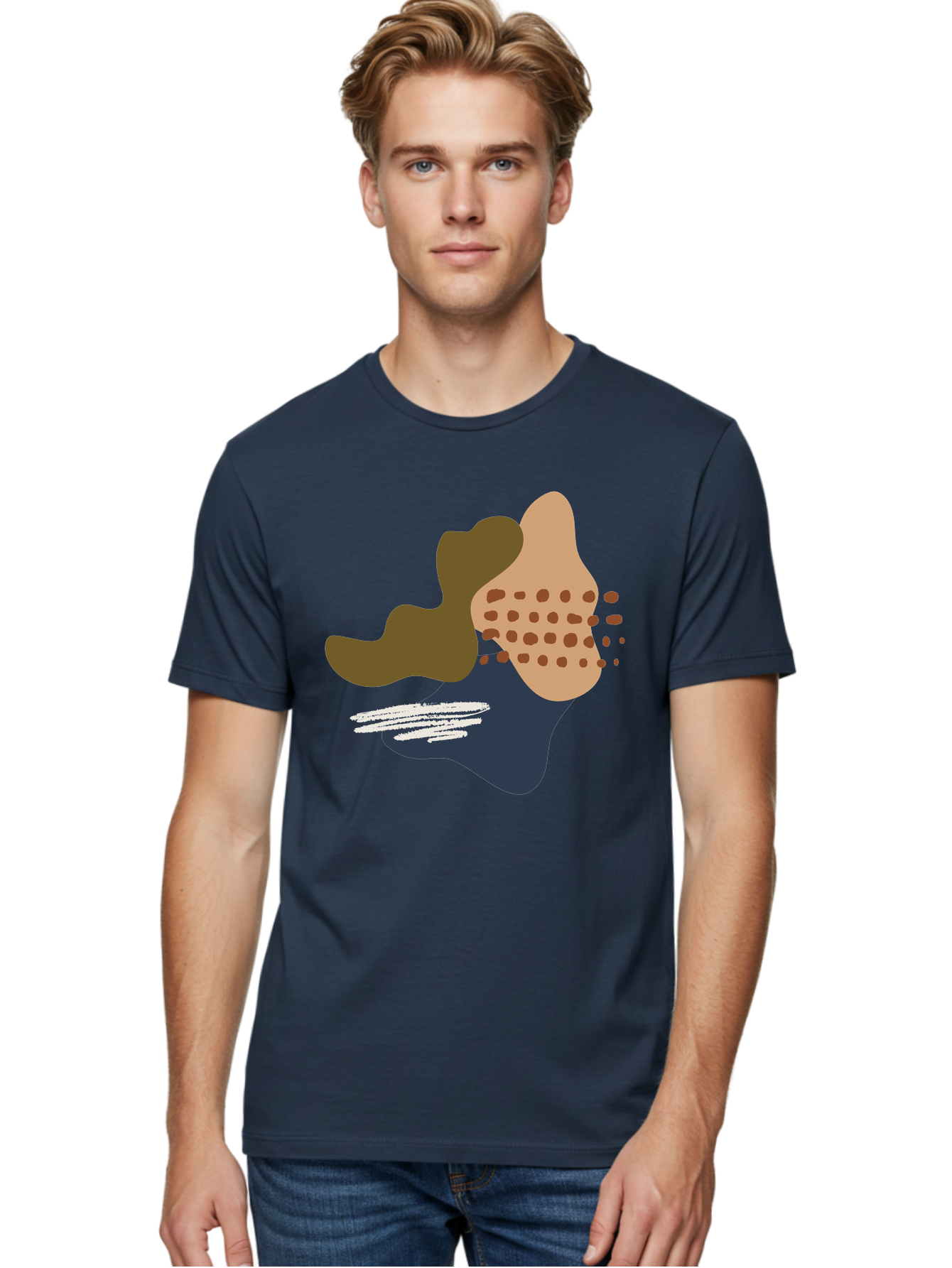 Abstract-Shapes-1 Men'S Graphic Tee, 100% Cotton, Comfortable Casual Summer Wear, Machine Washable, Abstract Art, Modern Design, Irregular Shapes, Earthy Tones, Bold Colors, Dynamic Composition, Creative Expression, Contemporary Style -  Aaa353