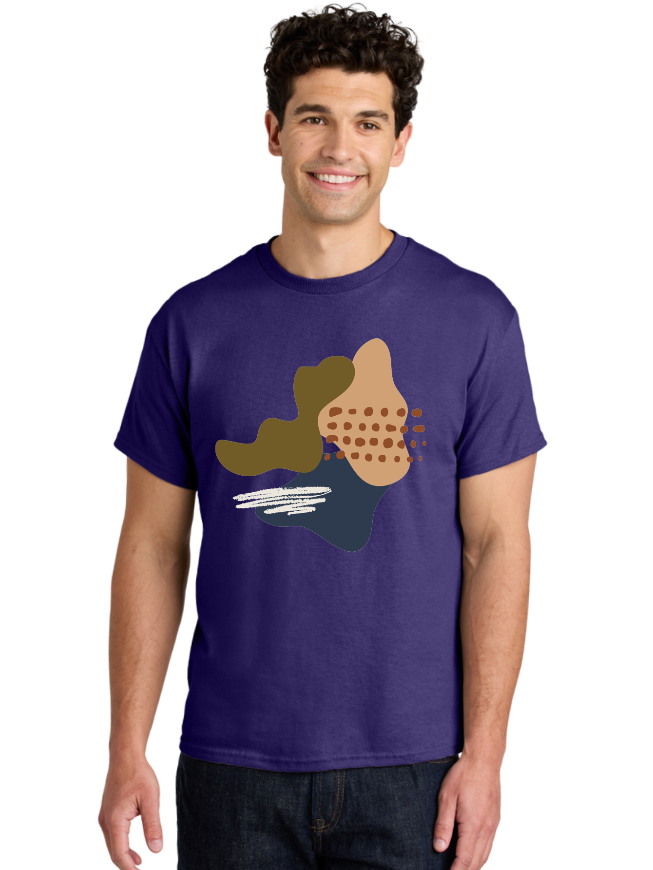 Abstract-Shapes-1 Men'S Graphic Tee, 100% Cotton, Comfortable Casual Summer Wear, Machine Washable, Abstract Art, Modern Design, Irregular Shapes, Earthy Tones, Bold Colors, Dynamic Composition, Creative Expression, Contemporary Style -  Aaa353