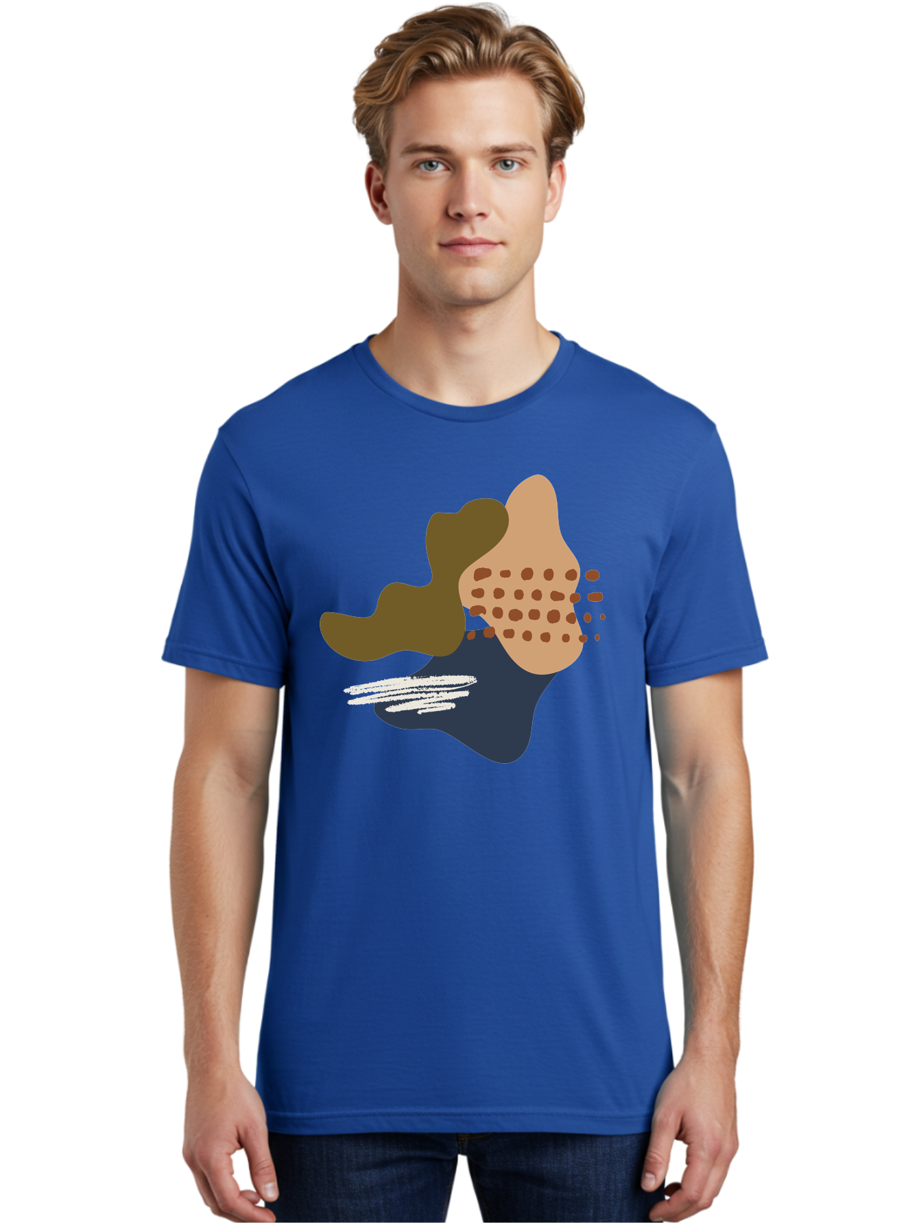 Abstract-Shapes-1 Men'S Graphic Tee, 100% Cotton, Comfortable Casual Summer Wear, Machine Washable, Abstract Art, Modern Design, Irregular Shapes, Earthy Tones, Bold Colors, Dynamic Composition, Creative Expression, Contemporary Style -  Aaa353