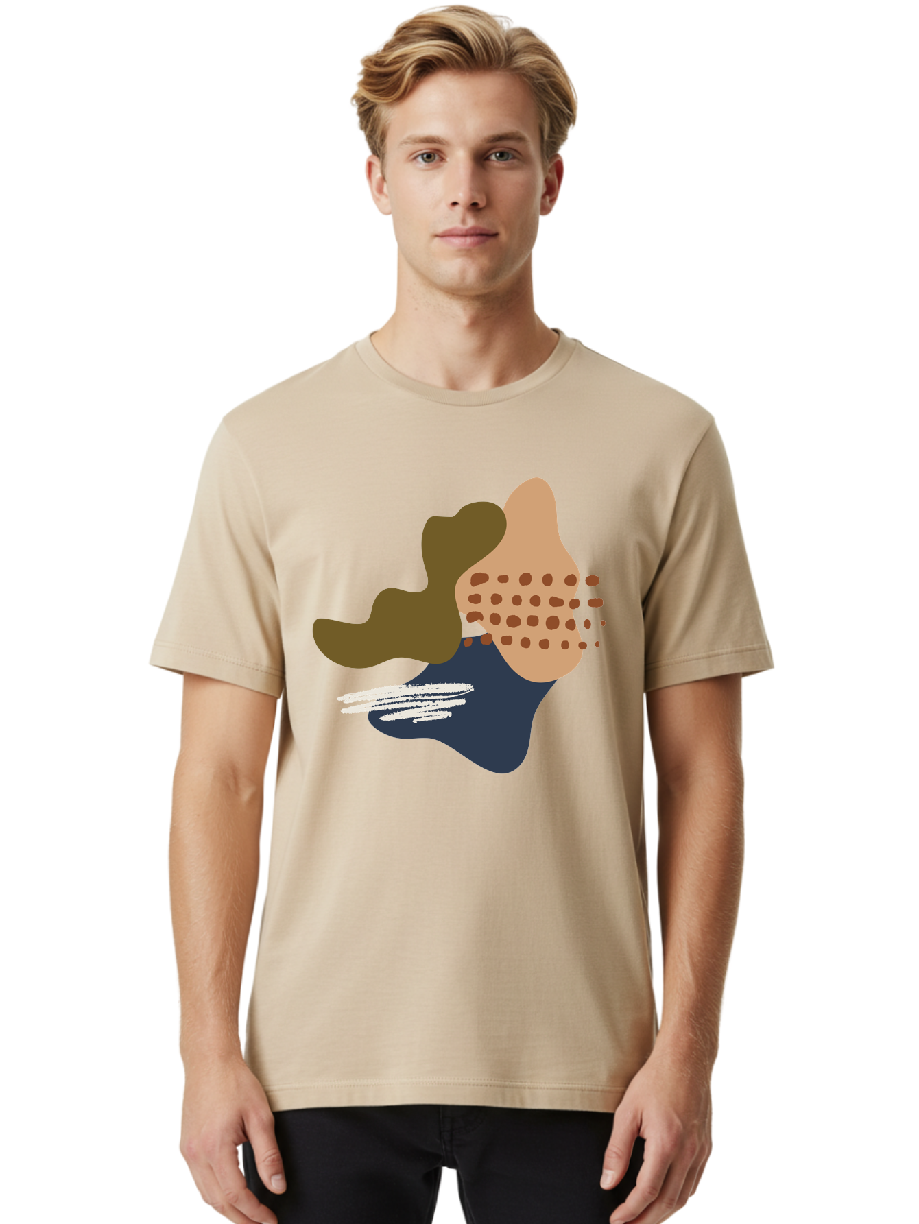 Abstract-Shapes-1 Men'S Graphic Tee, 100% Cotton, Comfortable Casual Summer Wear, Machine Washable, Abstract Art, Modern Design, Irregular Shapes, Earthy Tones, Bold Colors, Dynamic Composition, Creative Expression, Contemporary Style -  Aaa353