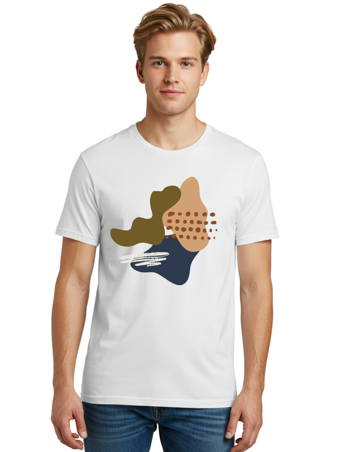 Abstract-Shapes-1 Men'S Graphic Tee, 100% Cotton, Comfortable Casual Summer Wear, Machine Washable, Abstract Art, Modern Design, Irregular Shapes, Earthy Tones, Bold Colors, Dynamic Composition, Creative Expression, Contemporary Style -  Aaa353