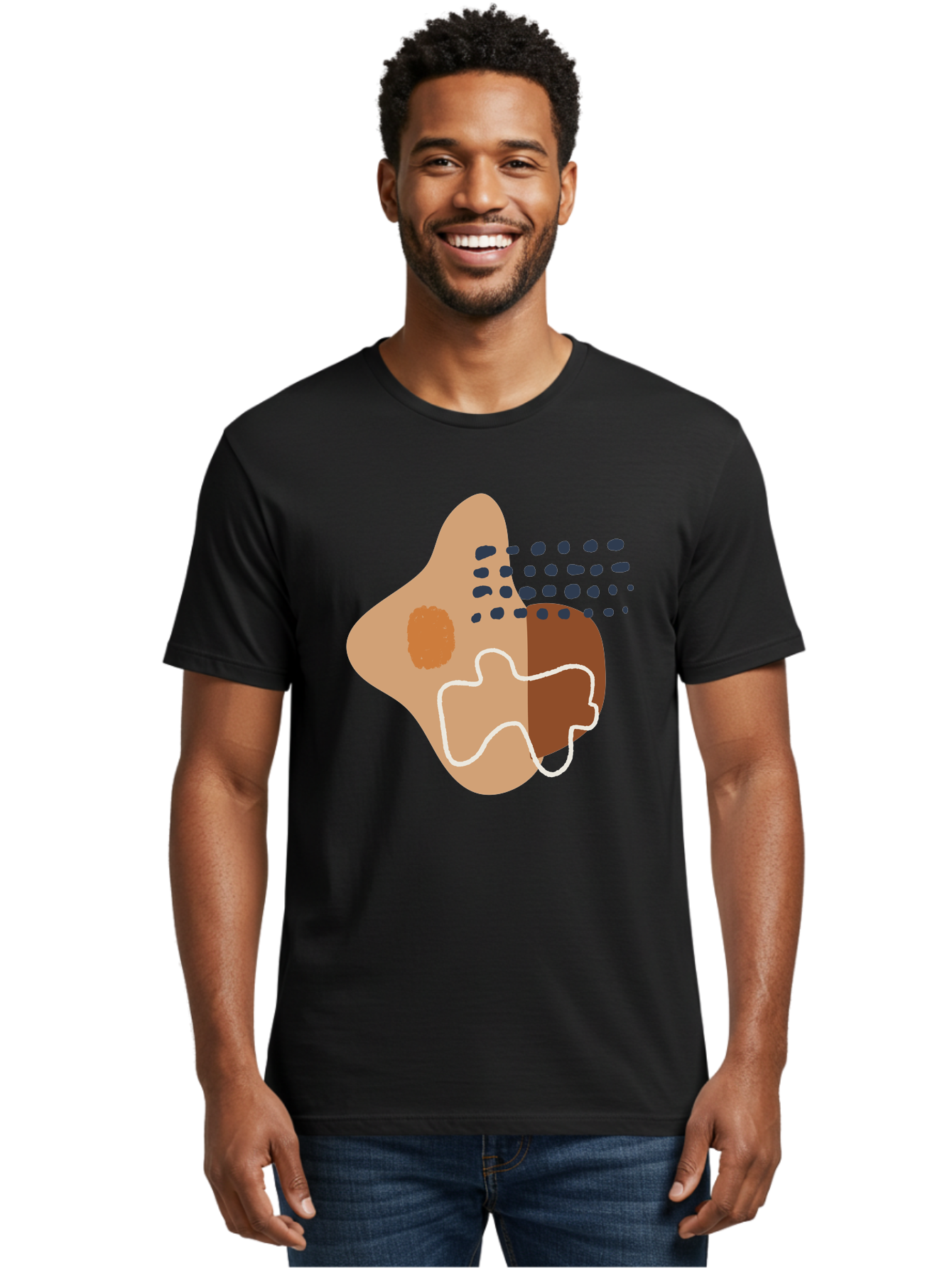 Abstract-Shapes-2 Men'S Graphic Tee, 100% Cotton, Comfortable Casual Summer Wear, Machine Washable, Stylized Head Profile, Abstract Shapes, Modern Design, Minimalist Art, Creative Expression, Digital Illustration, Dotted Patterns, -  Aaa354