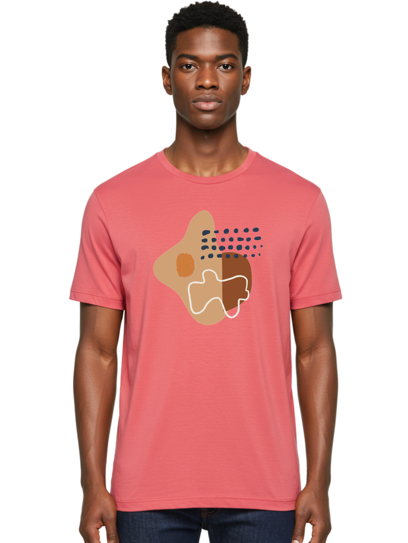 Abstract-Shapes-2 Men'S Graphic Tee, 100% Cotton, Comfortable Casual Summer Wear, Machine Washable, Stylized Head Profile, Abstract Shapes, Modern Design, Minimalist Art, Creative Expression, Digital Illustration, Dotted Patterns, -  Aaa354