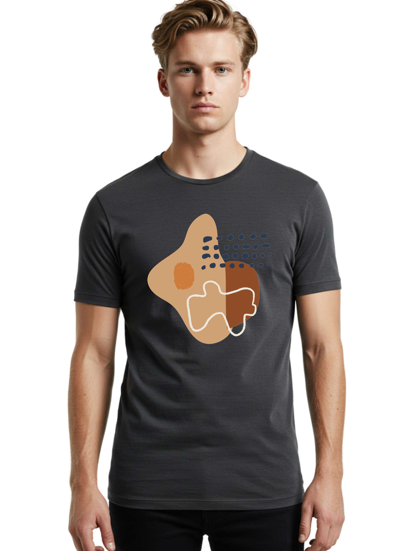 Abstract-Shapes-2 Men'S Graphic Tee, 100% Cotton, Comfortable Casual Summer Wear, Machine Washable, Stylized Head Profile, Abstract Shapes, Modern Design, Minimalist Art, Creative Expression, Digital Illustration, Dotted Patterns, -  Aaa354