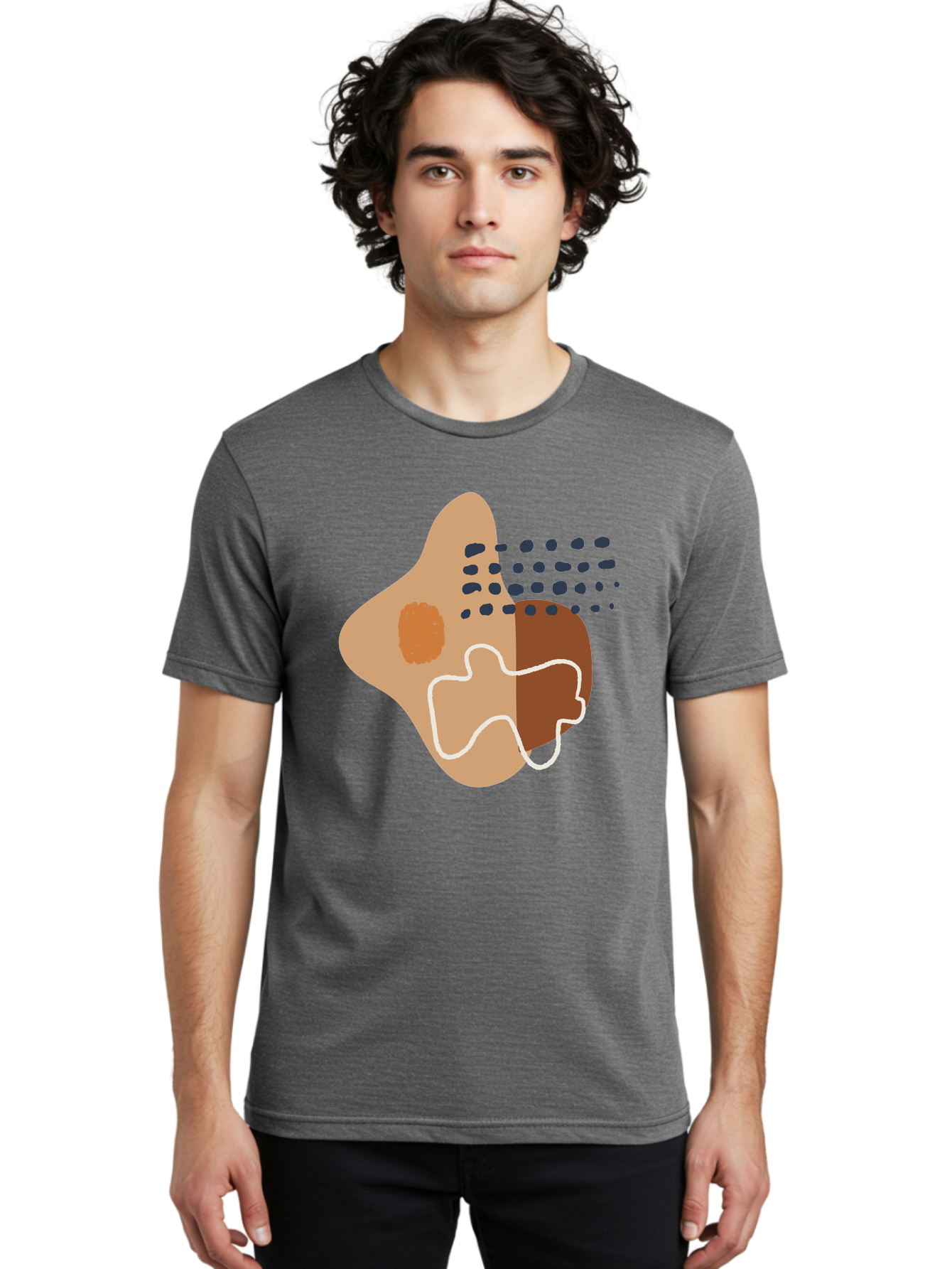 Abstract-Shapes-2 Men'S Graphic Tee, 100% Cotton, Comfortable Casual Summer Wear, Machine Washable, Stylized Head Profile, Abstract Shapes, Modern Design, Minimalist Art, Creative Expression, Digital Illustration, Dotted Patterns, -  Aaa354